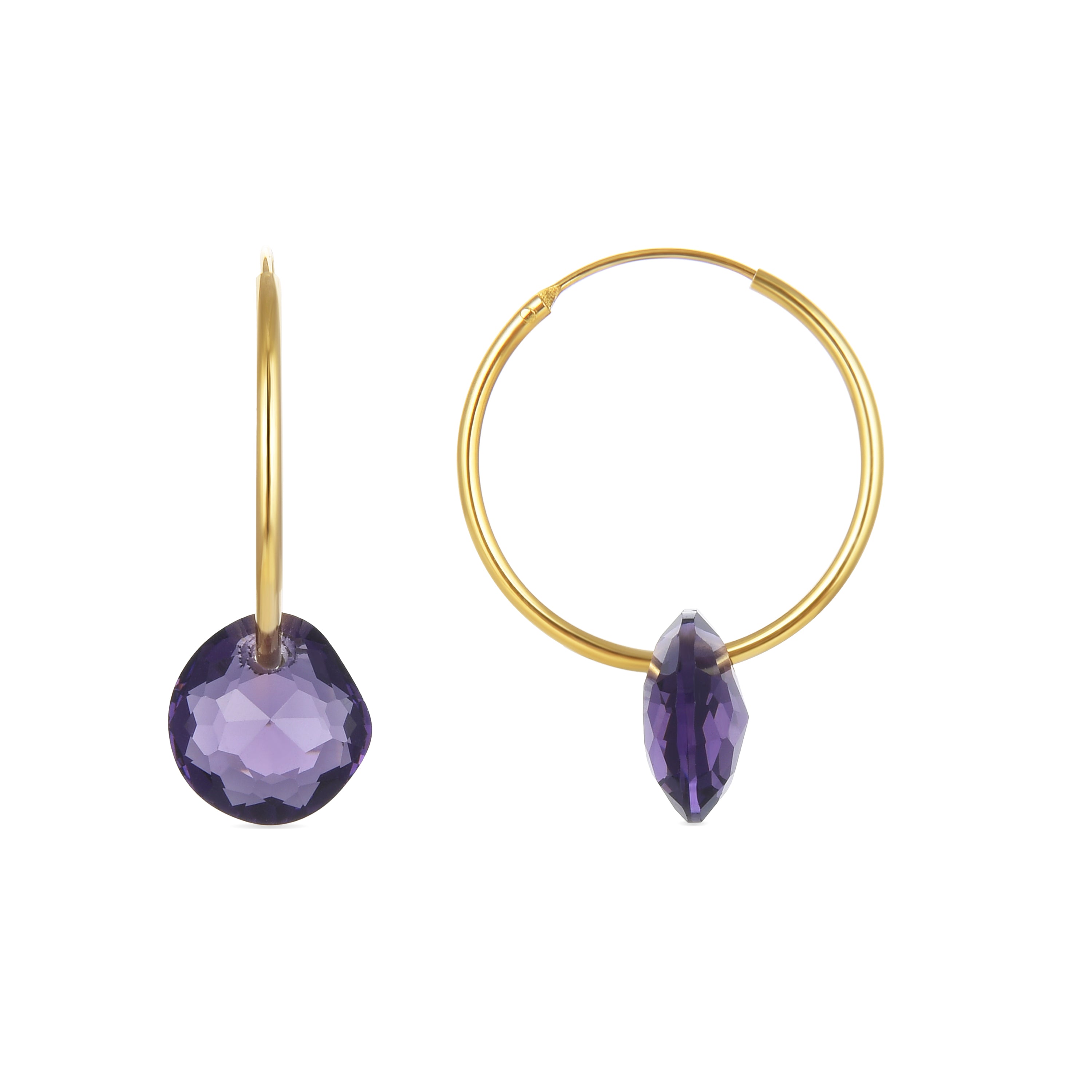 925 Sterling Silver Earrings with Purple Hydrothermal Quartz Finished in 18K Yellow Gold - Vanshy