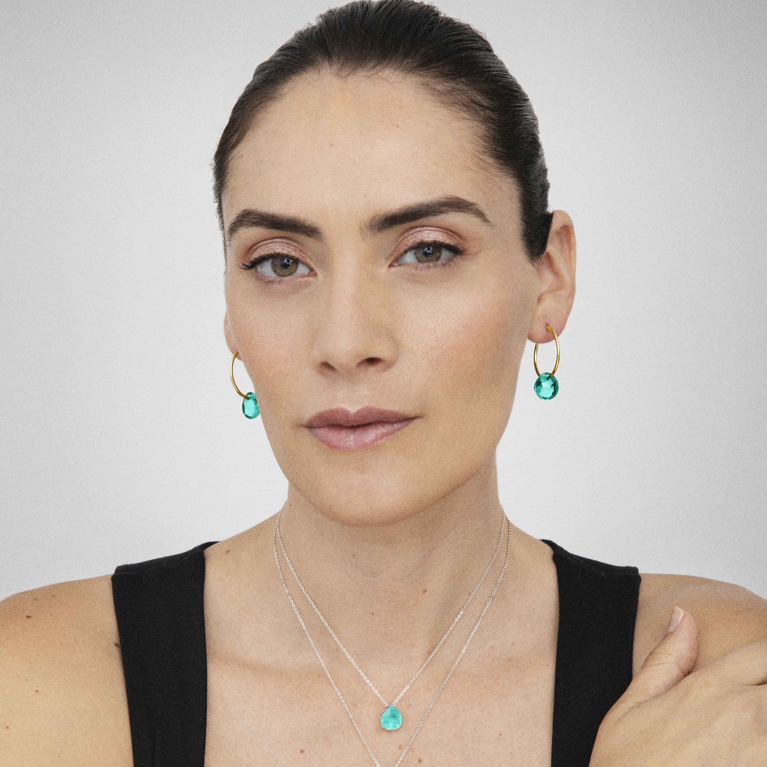 925 Sterling Silver Earrings with Green Hydrothermal Quartz Finished in 18K Yellow Gold - Vanshy