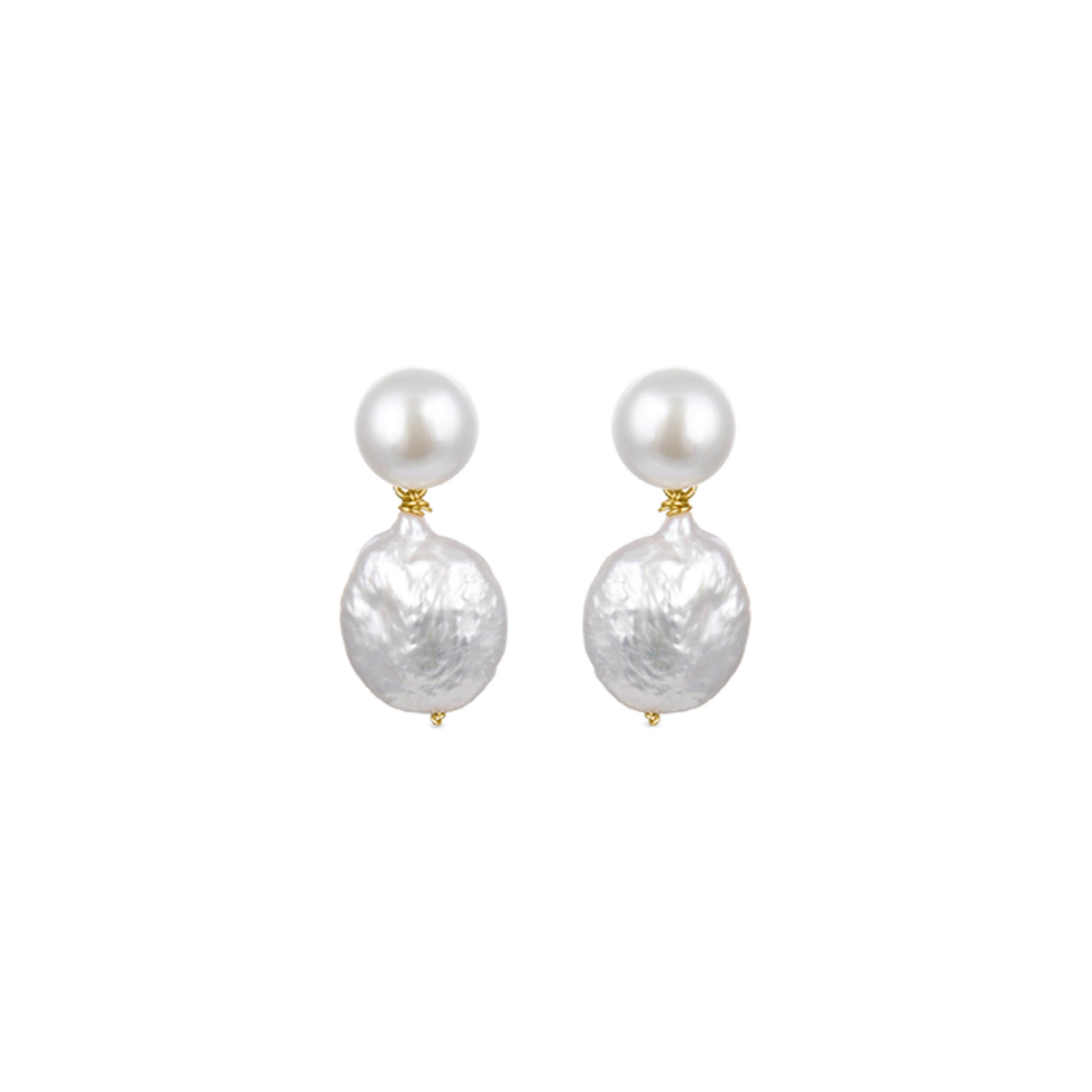 925 Sterling Silver Earrings with White Pearl finished in 18K Yellow Gold - Over