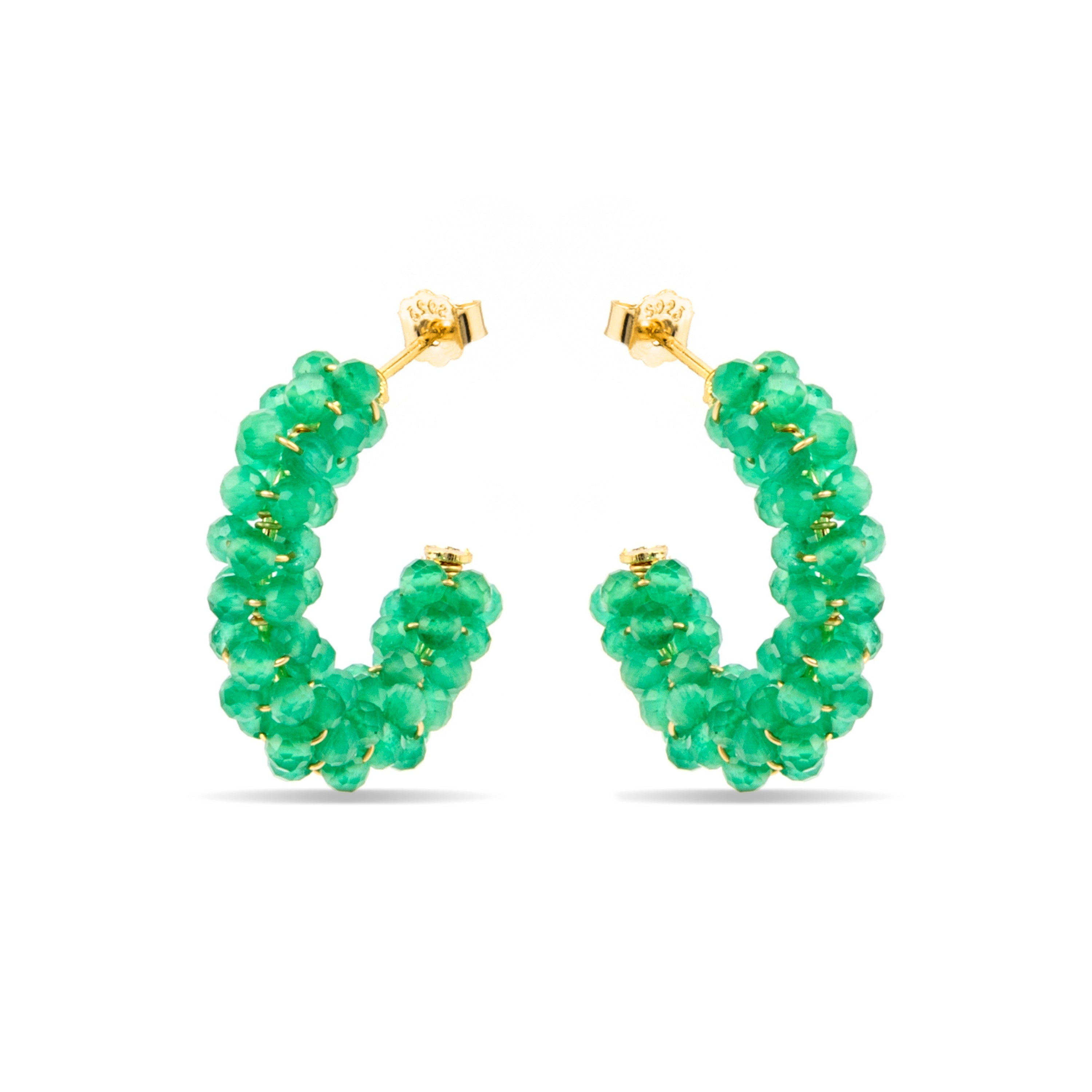 925 Sterling Silver and Paraiba Green Hydrothermal Quartz Earrings in 18k Yellow Gold Finish - Rariki