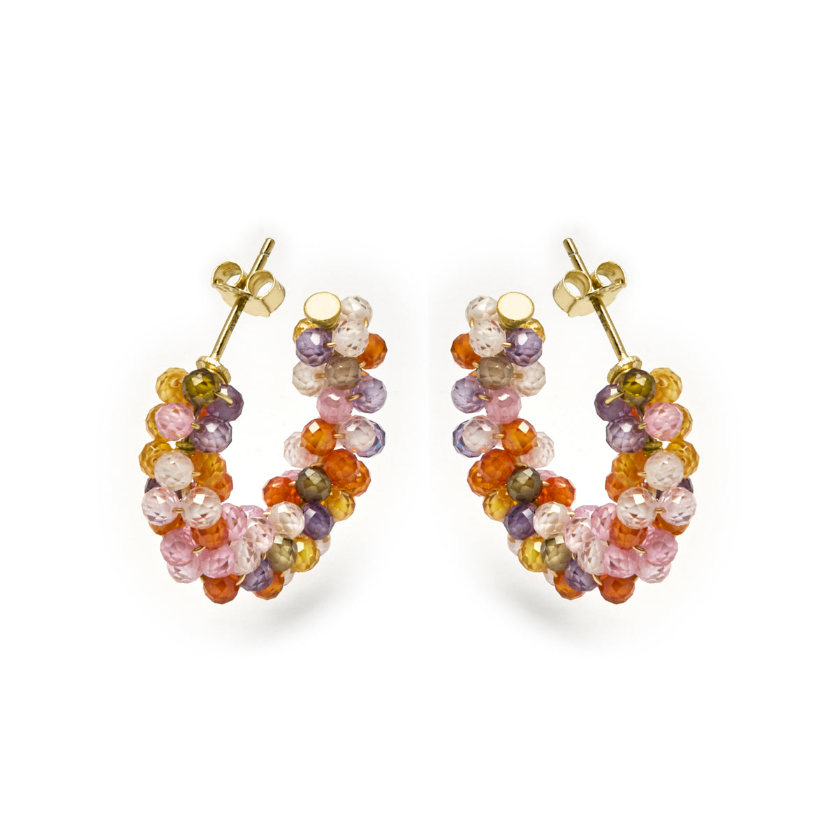 925 Sterling Silver Earrings with Multicolor Crystals Finished in 18K Yellow Gold - Salblai