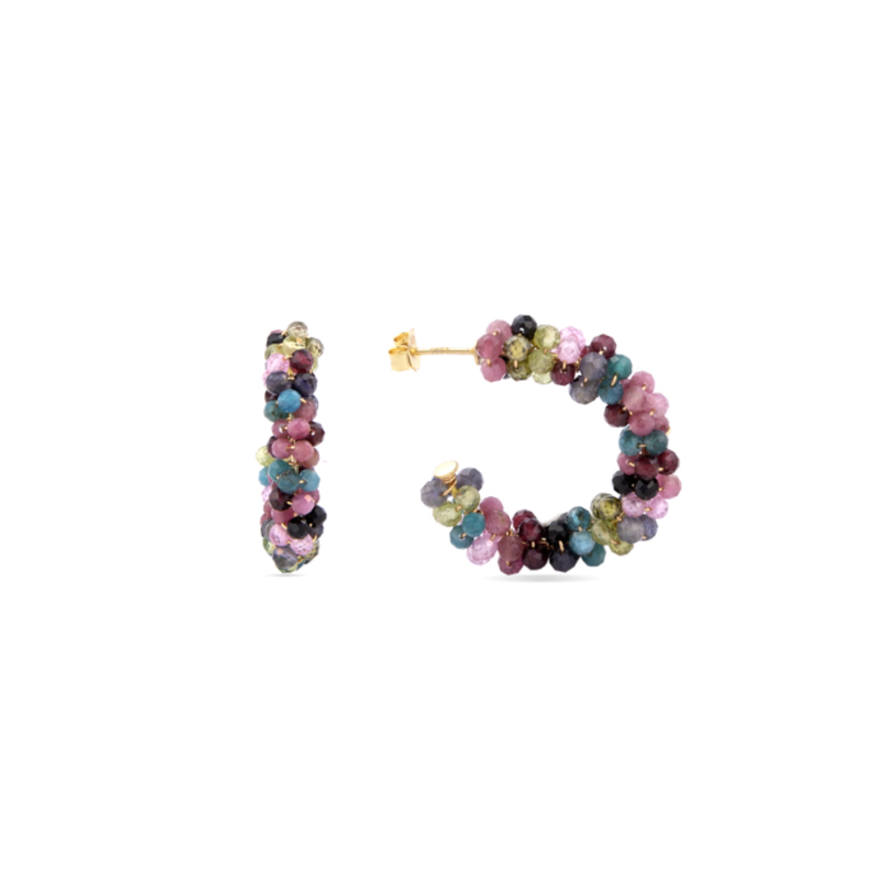 925 Sterling Silver Earrings with Multicolor Tourmaline Finished in 18K Yellow Gold - Salblai