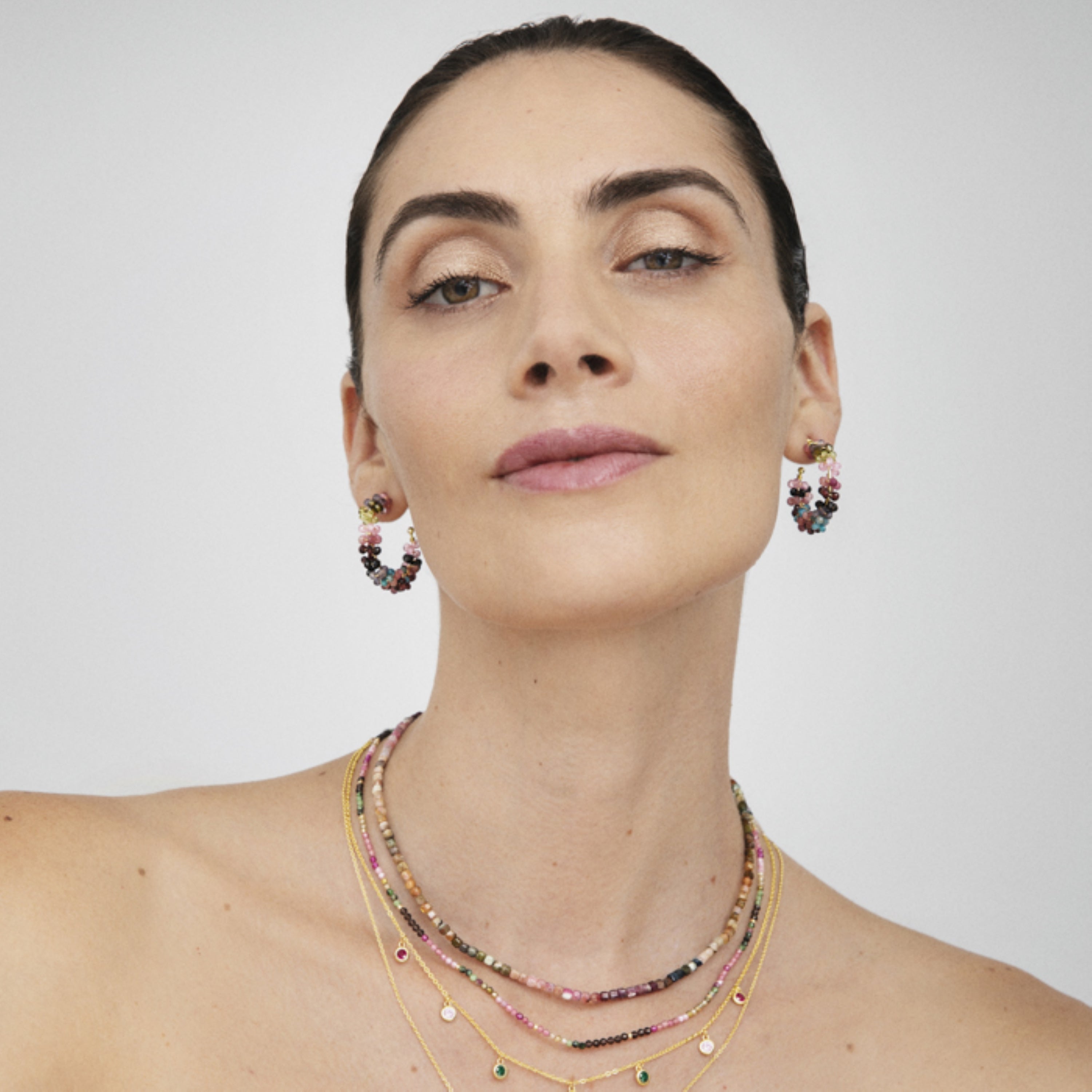 925 Sterling Silver Earrings with Multicolor Tourmaline Finished in 18K Yellow Gold - Salblai