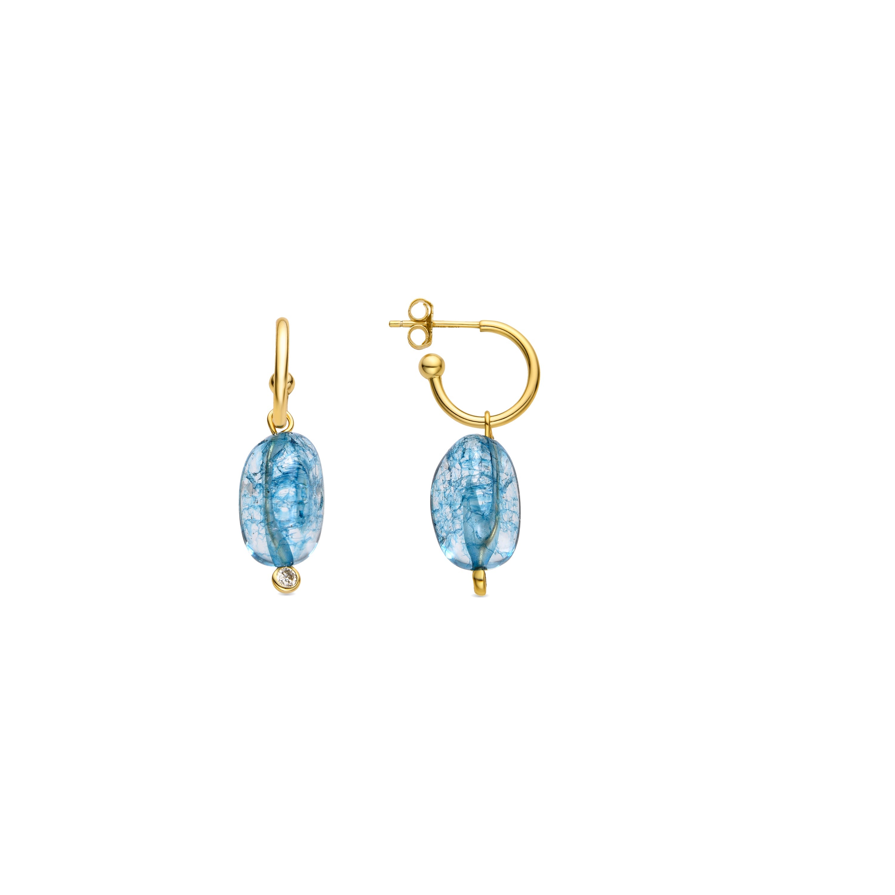 925 Sterling Silver and Dark Blue Crystal Earrings with 18k Gold Finish - Xiua