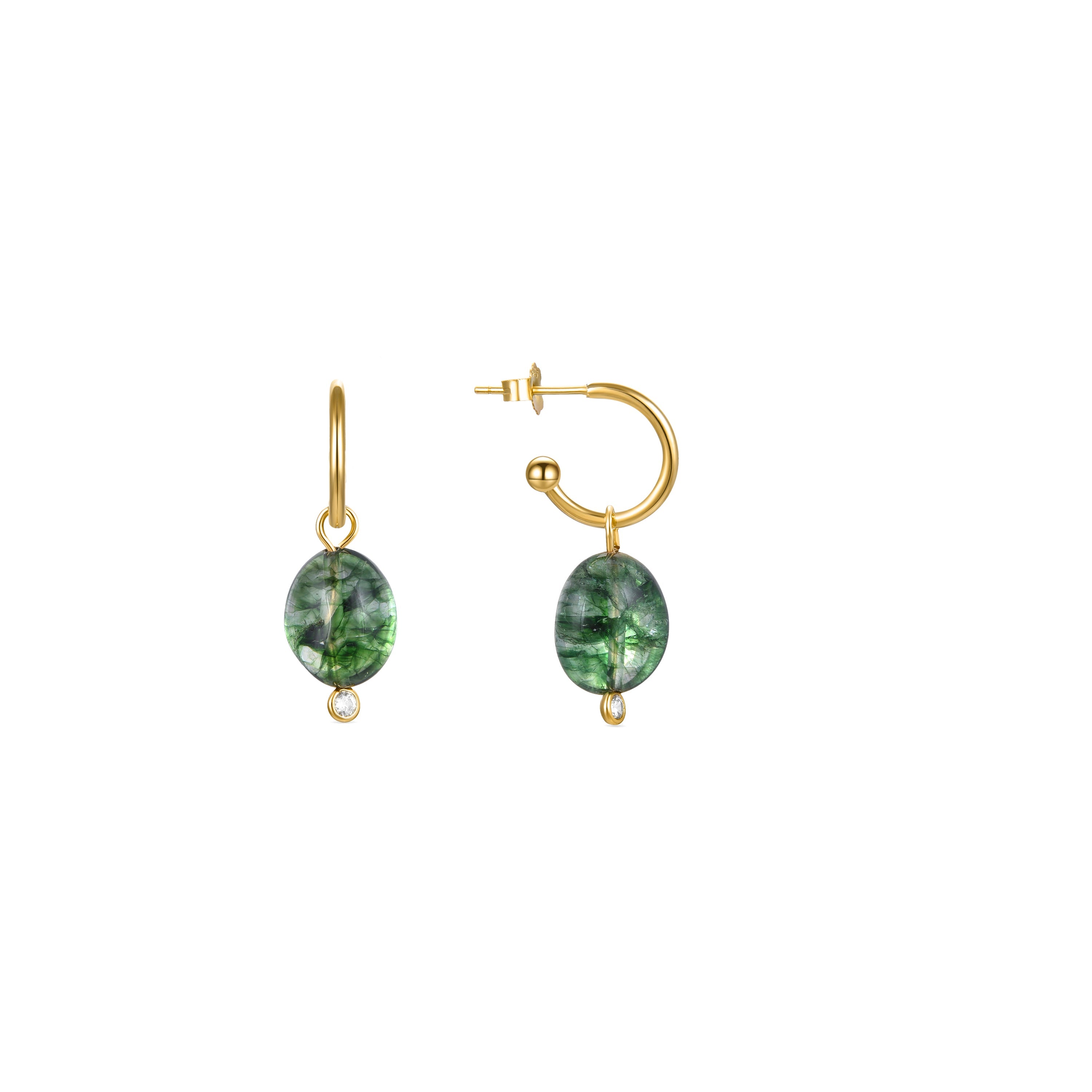Pendientes de Plata de Ley 925 con Cristal Verde acabados en oro amarillo 18K - Xiua
