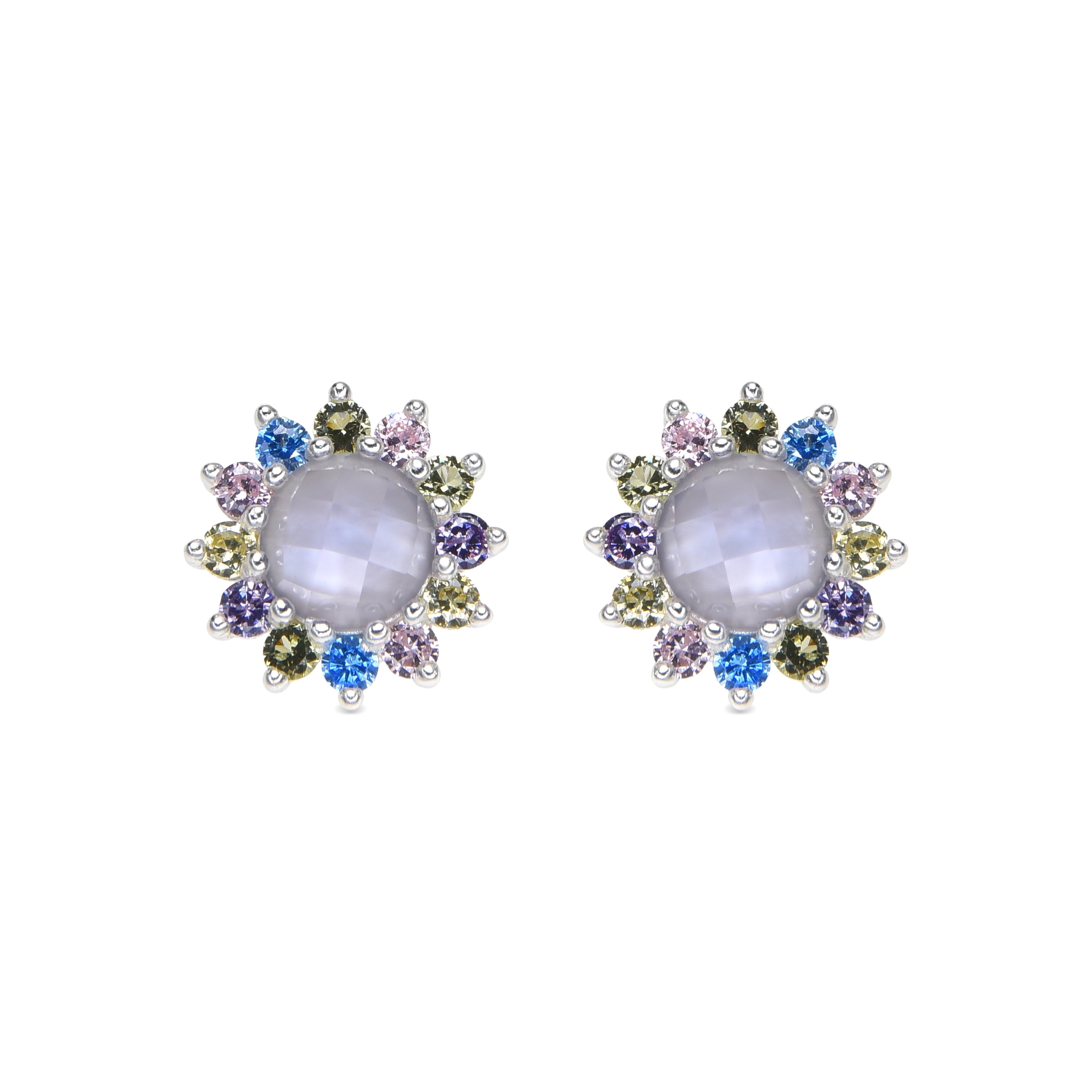 925 Sterling Silver and Multicolor Zirconia Earrings with Rhodium Finish - Nopsa