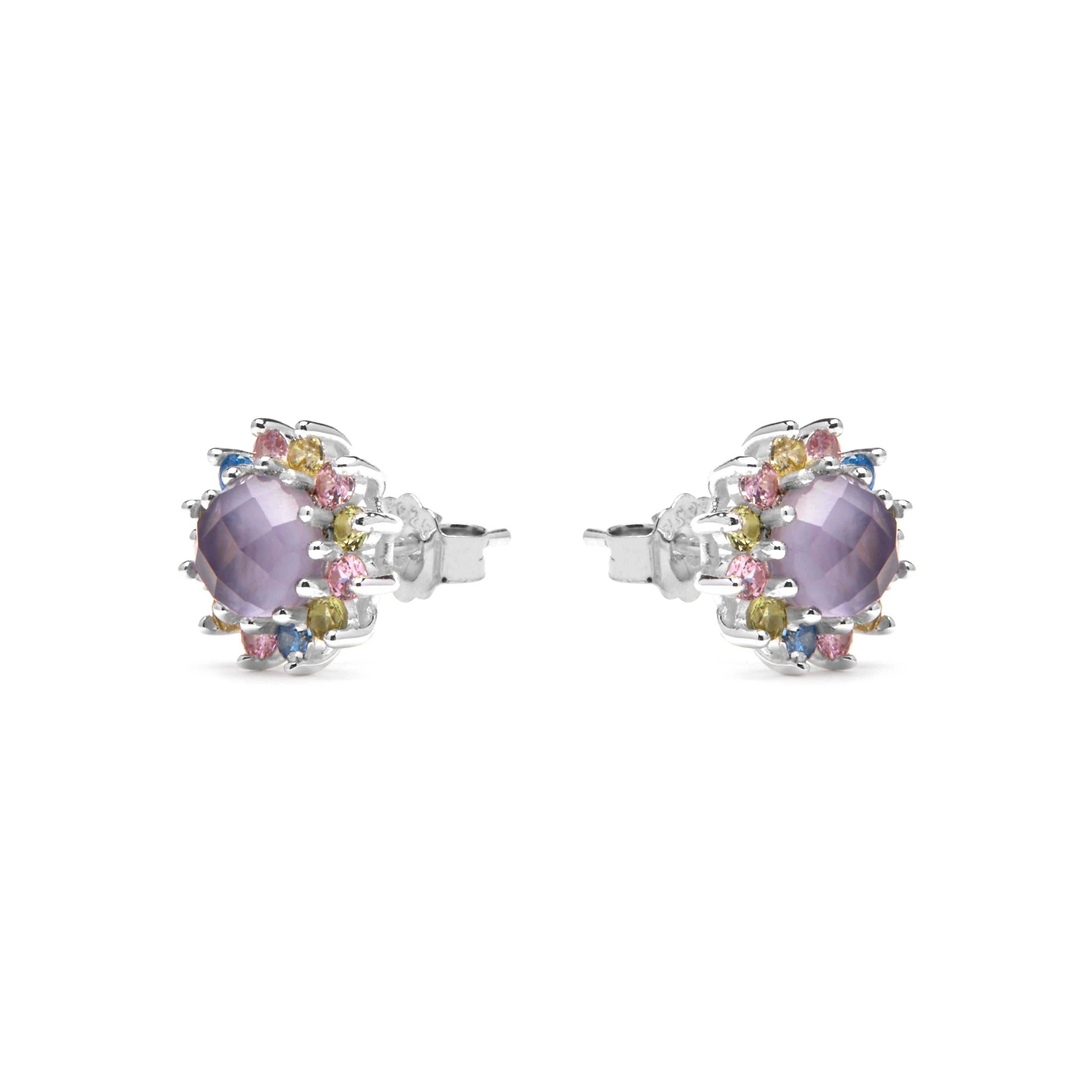 925 Sterling Silver and Multicolor Zirconia Earrings with Rhodium Finish - Nopsa
