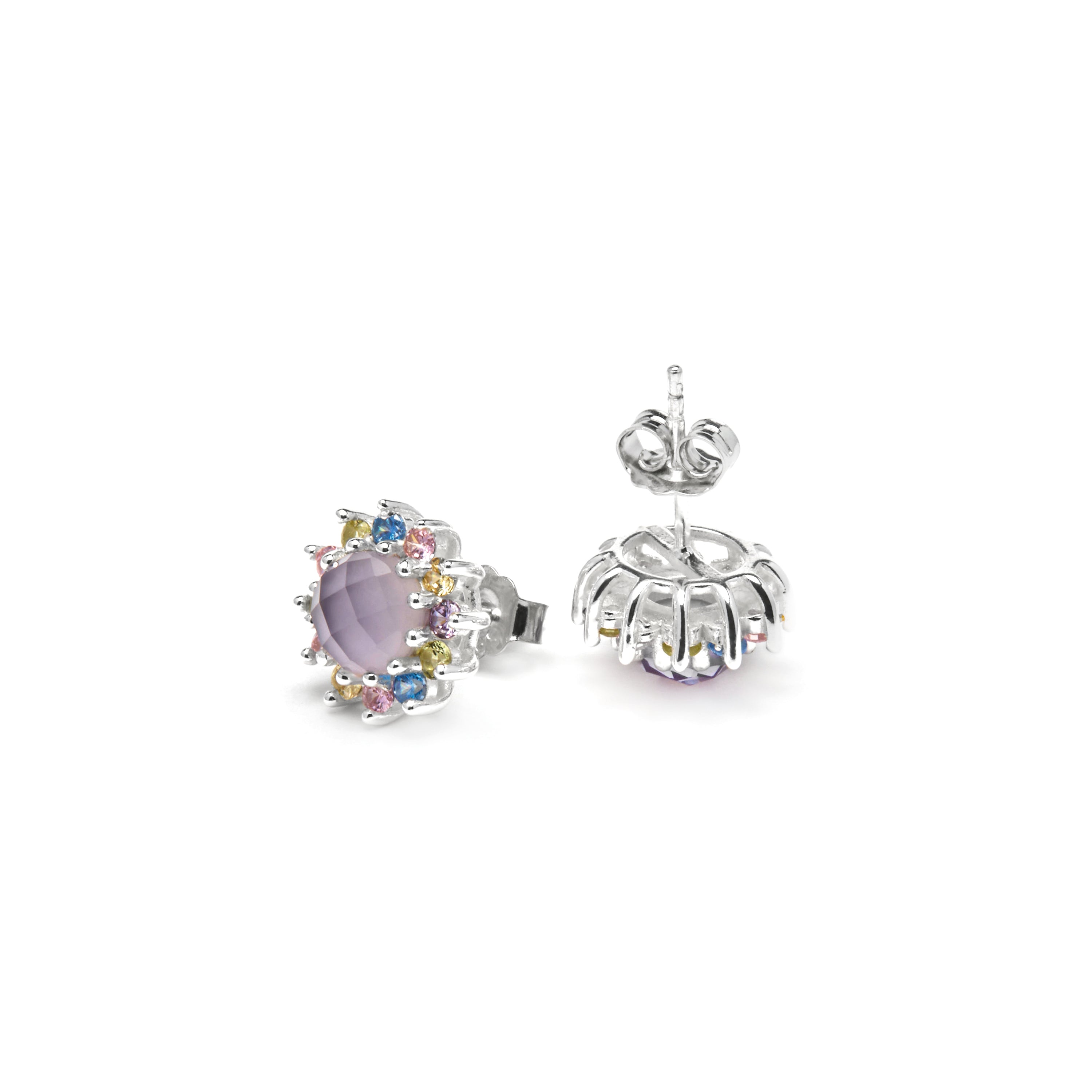 925 Sterling Silver and Multicolor Zirconia Earrings with Rhodium Finish - Nopsa