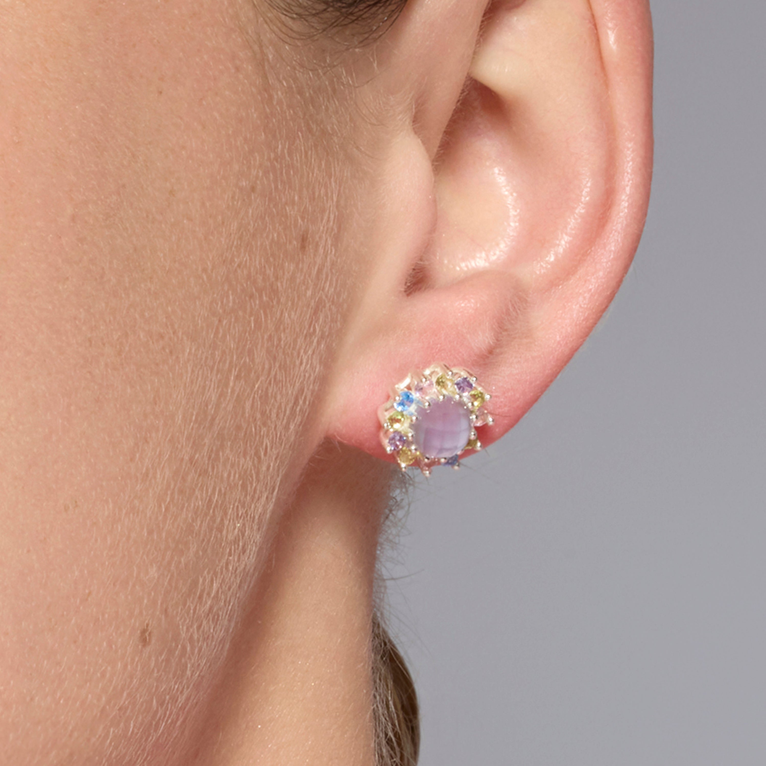 925 Sterling Silver and Multicolor Zirconia Earrings with Rhodium Finish - Nopsa