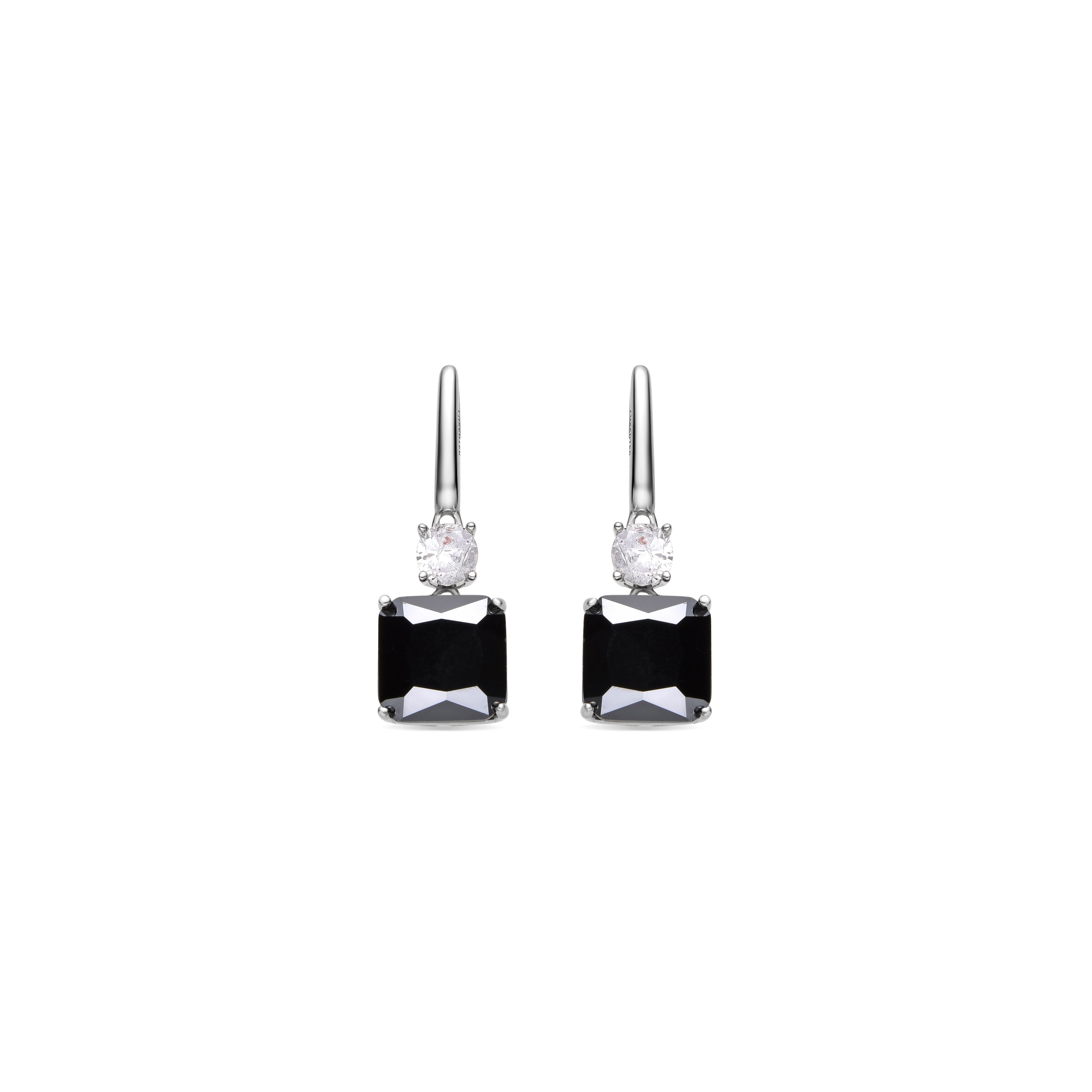 925 Sterling Silver and Onyx Zirconia Earrings with Rhodium Finish - Askuo