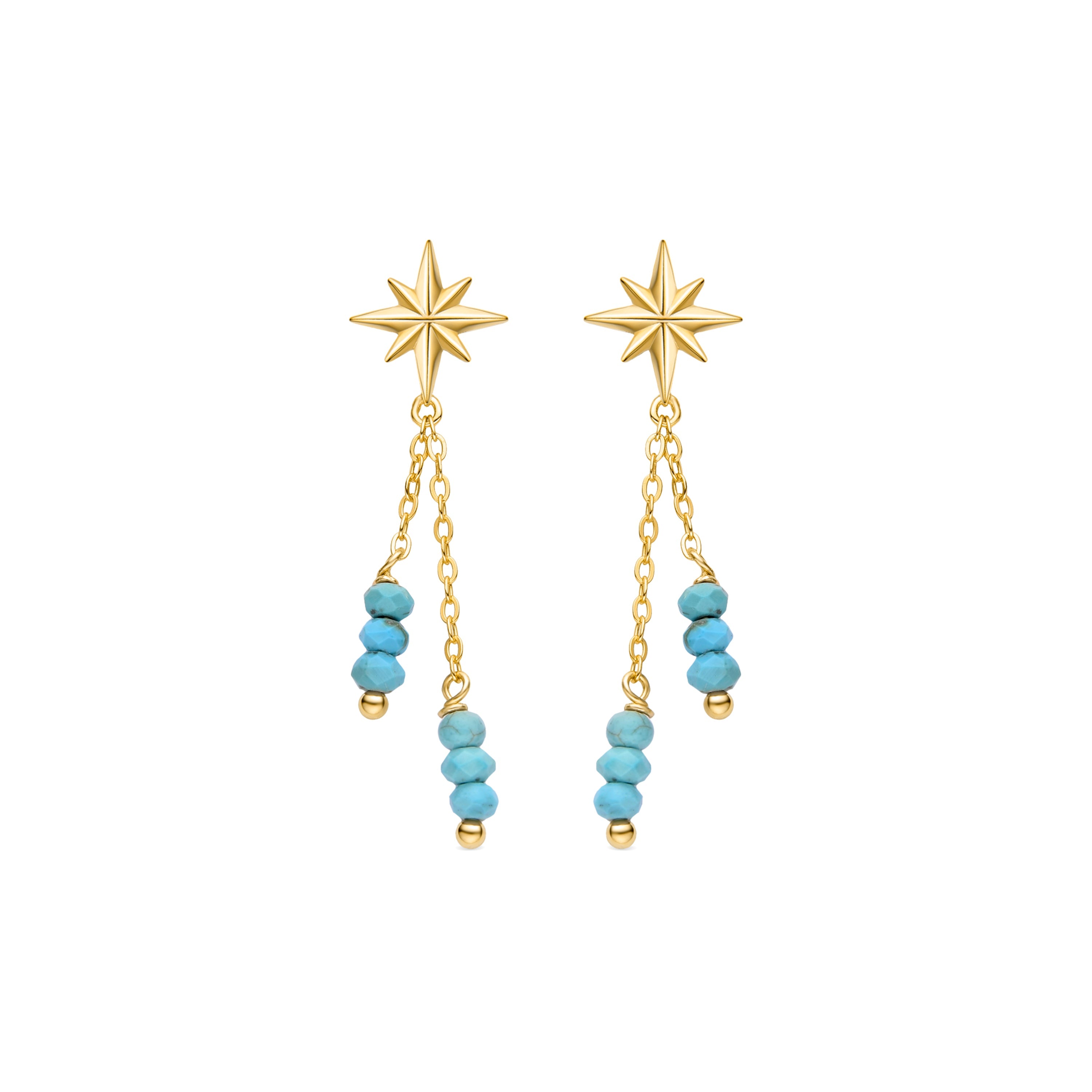 925 Sterling Silver Earrings with Turquoise Finished in 18K Yellow Gold - Flau
