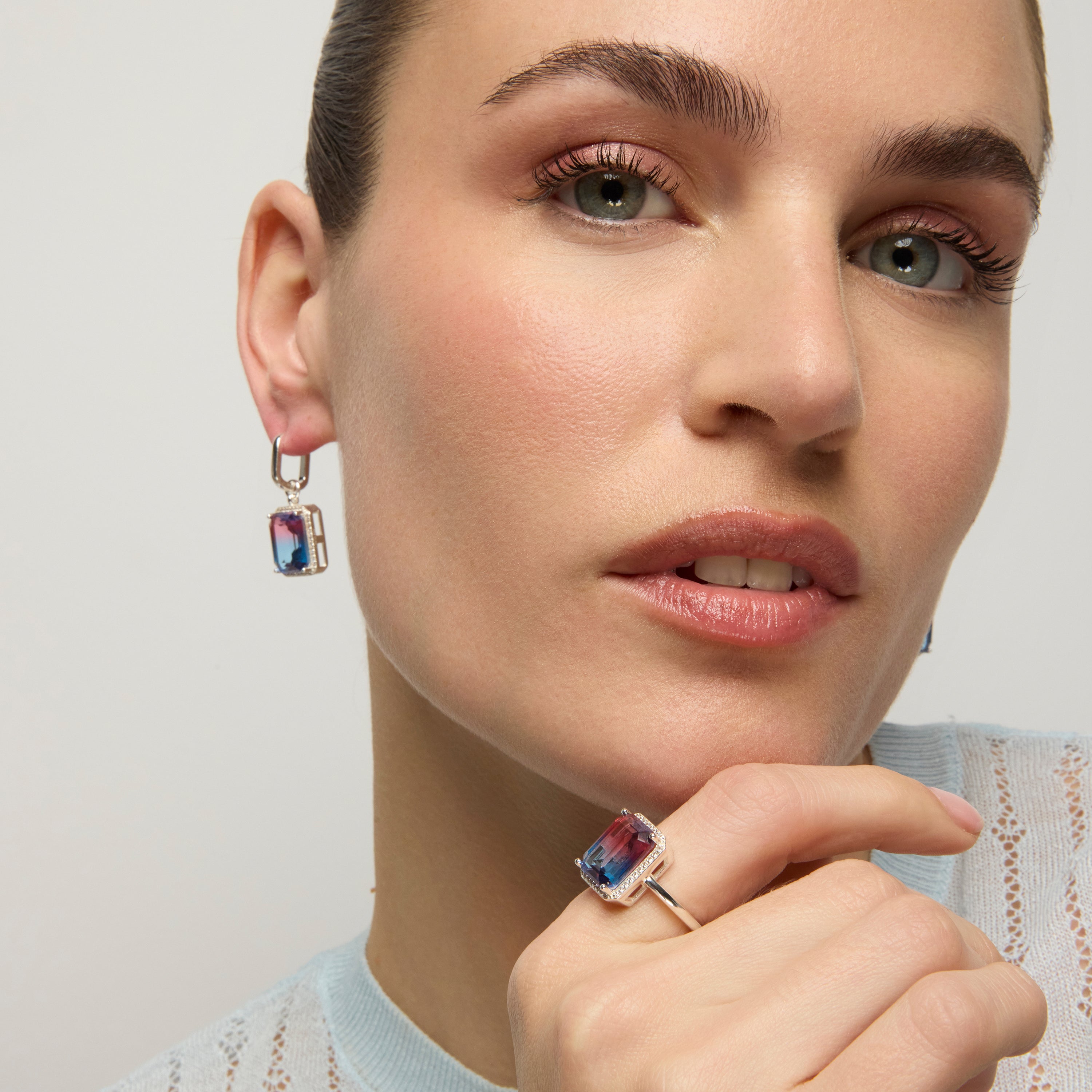 925 Sterling Silver and Gradient Blue Hydrothermal Quartz Earrings with Rhodium Finish - Kakan