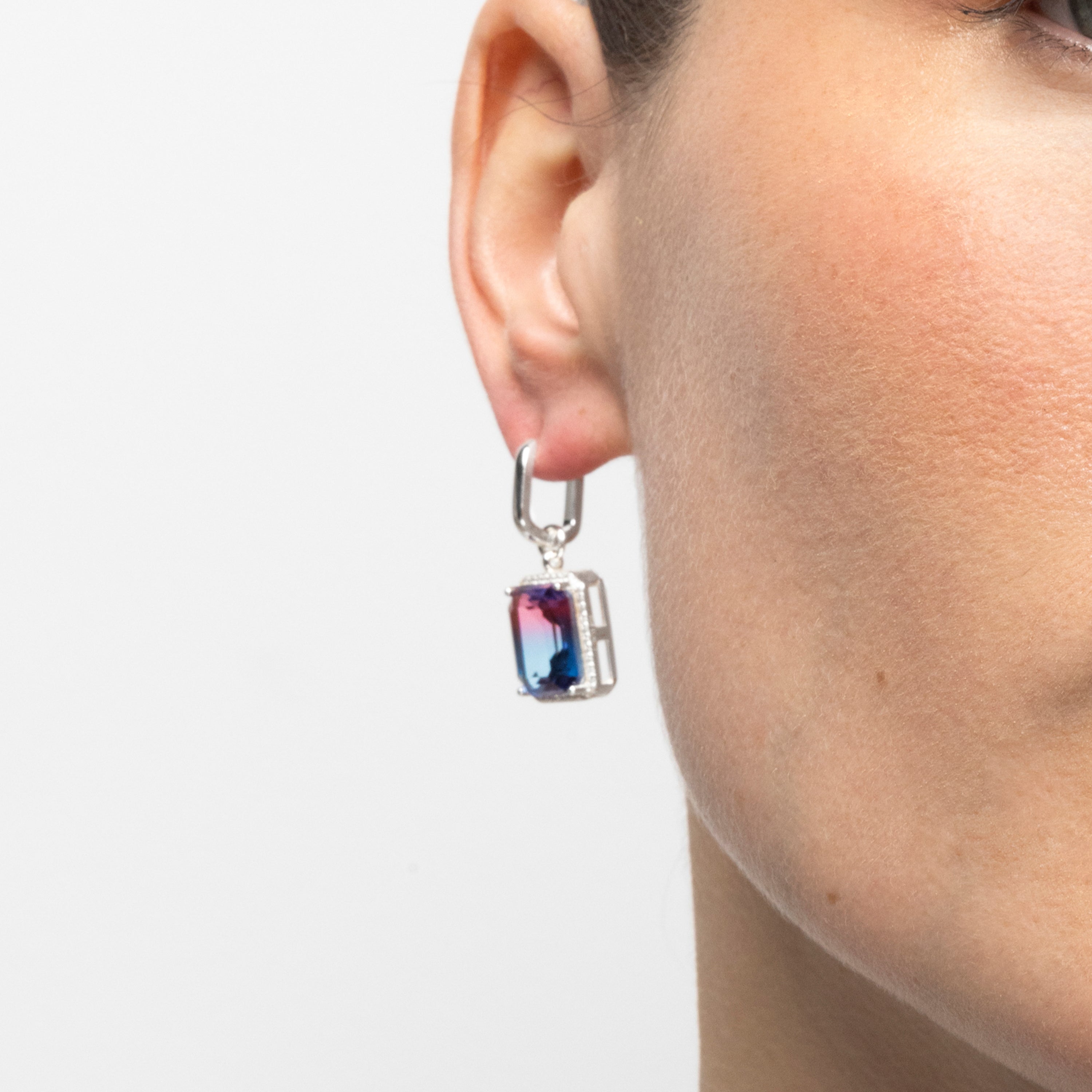 925 Sterling Silver and Gradient Blue Hydrothermal Quartz Earrings with Rhodium Finish - Kakan