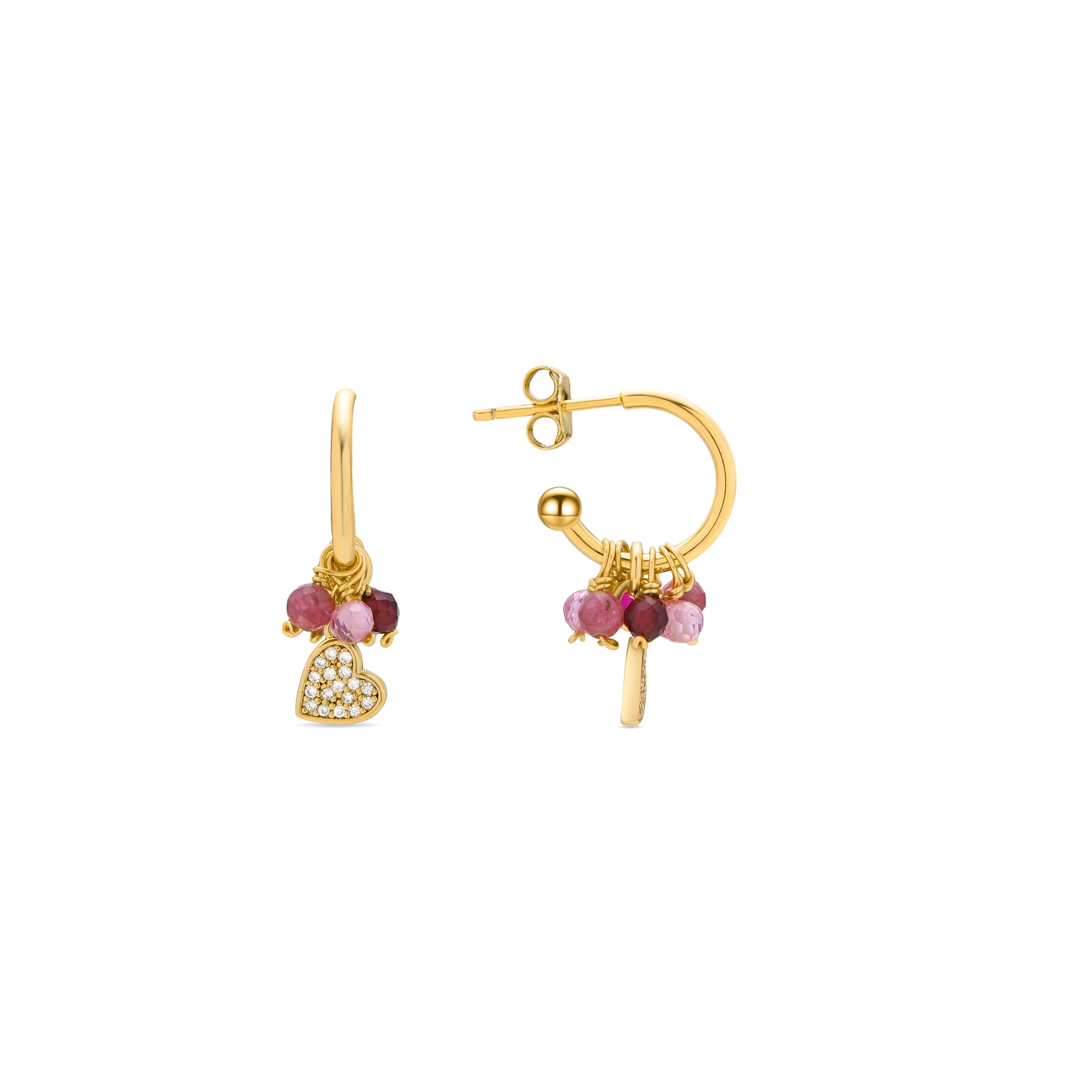 925 Sterling Silver and Pink Crystal Earrings finished in 18k yellow gold - Heart