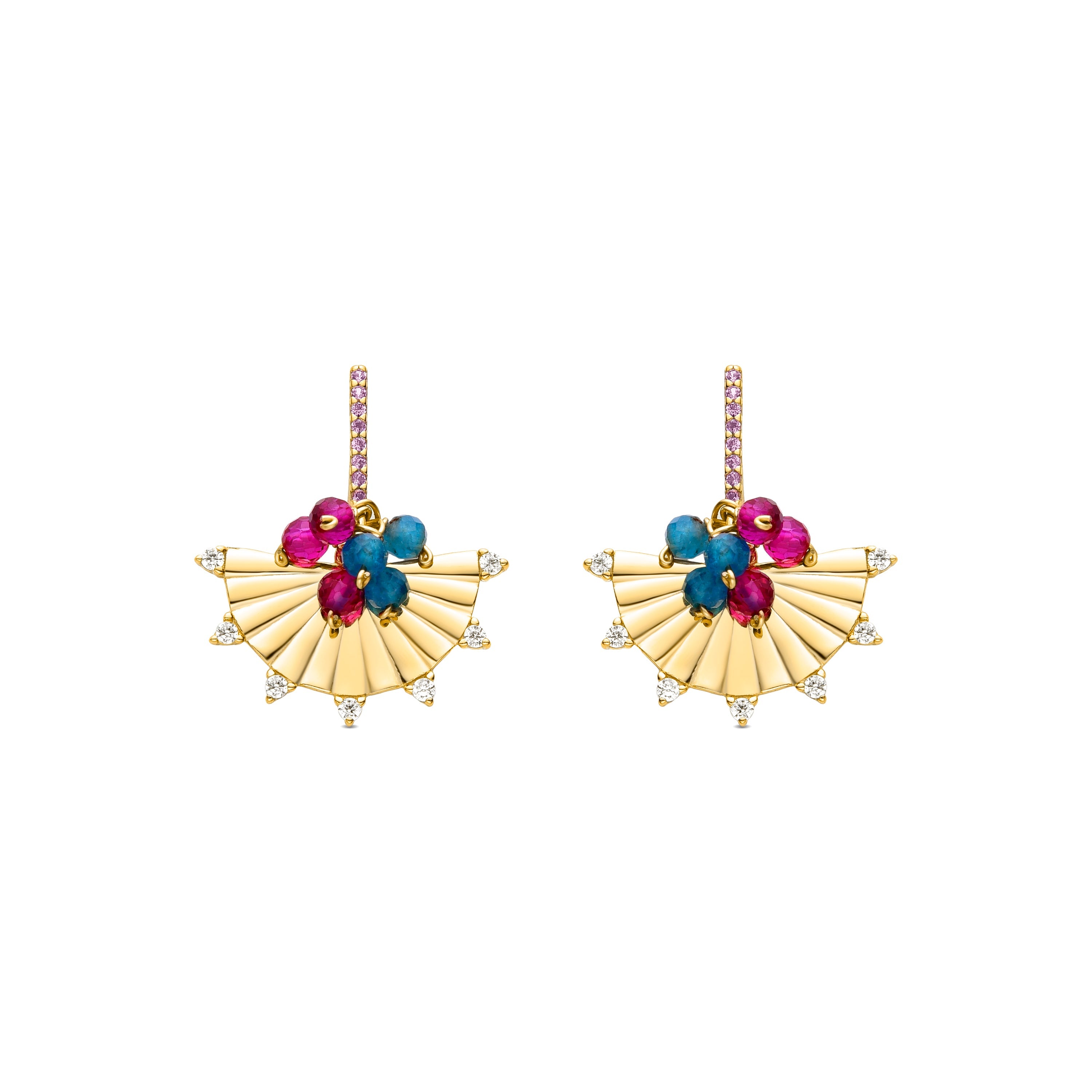925 Sterling Silver Earrings with Multicolor Zirconia Finished in 18K Yellow Gold - Salma