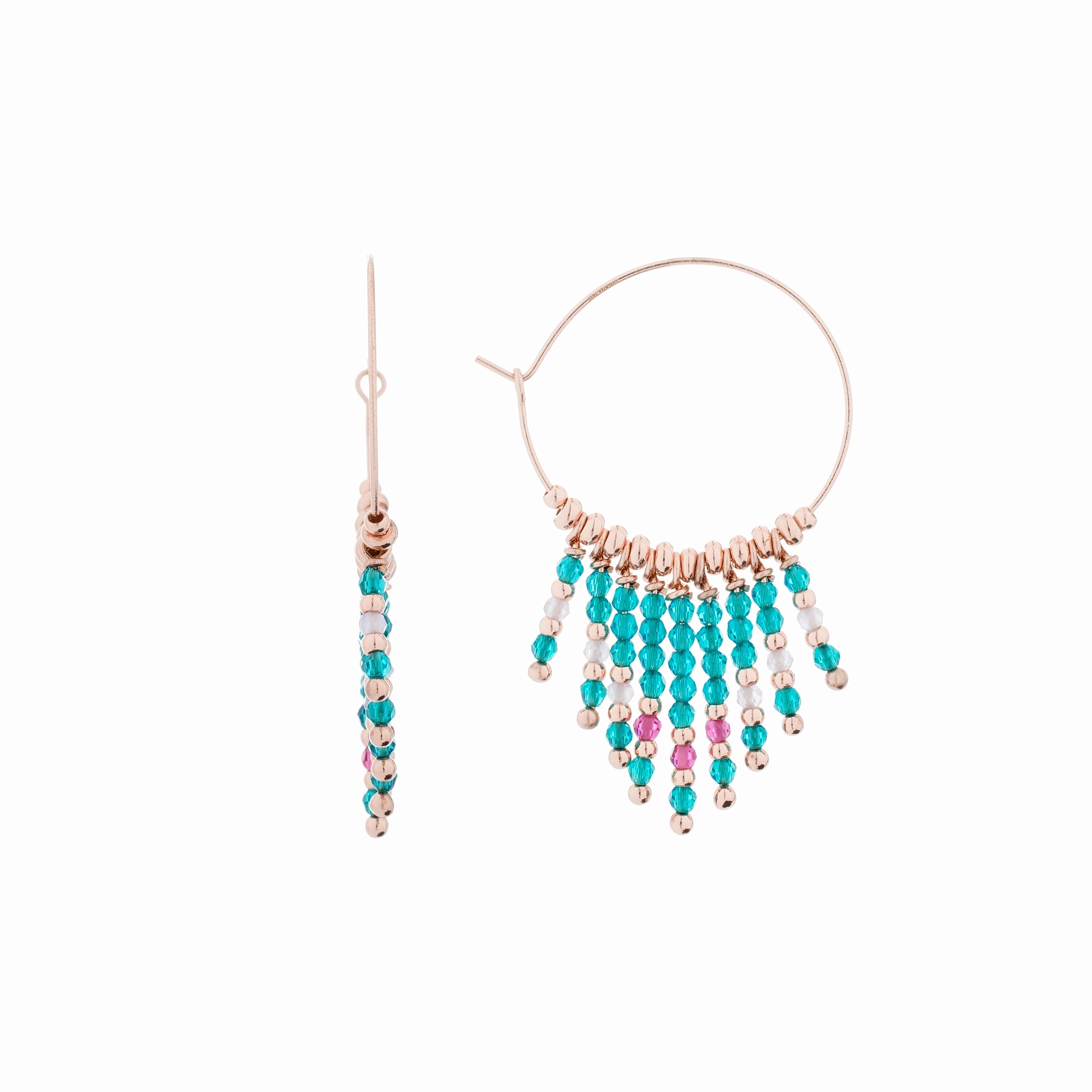 925 Sterling Silver Earrings with Blue Crystals, 18K Rose Gold Finish - Raiva
