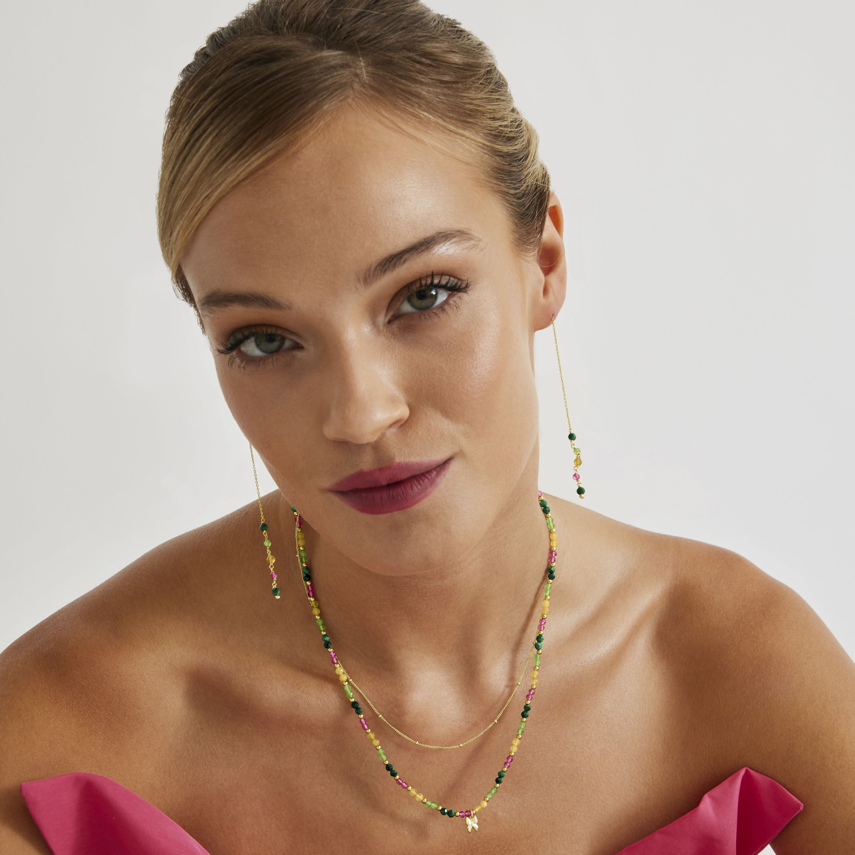 Pendientes de Plata de Ley 925 con Cristal Multicolor acabados en oro amarillo 18K - Mariposa