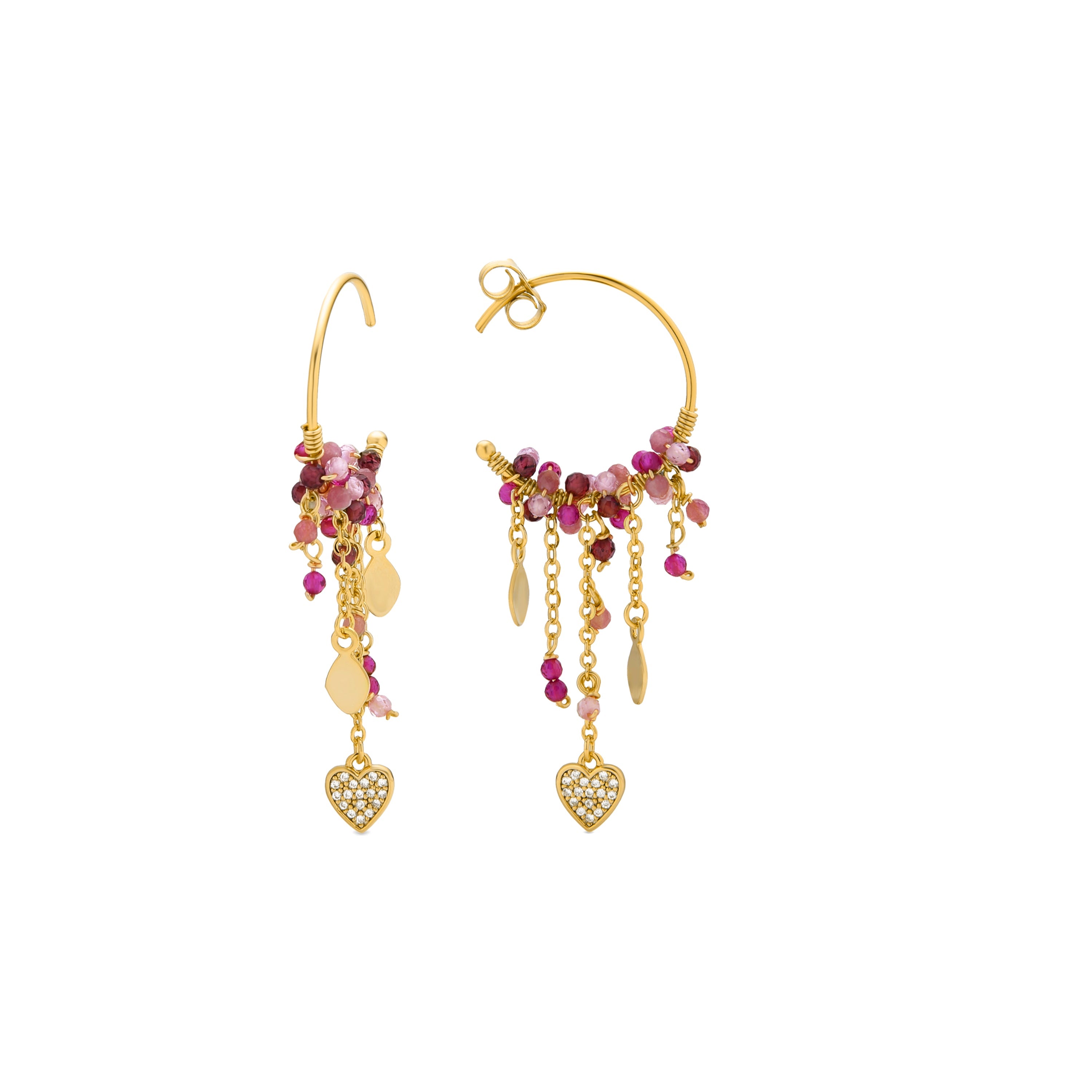 925 Sterling Silver and Pink Crystal Earrings finished in 18k yellow gold - Heart