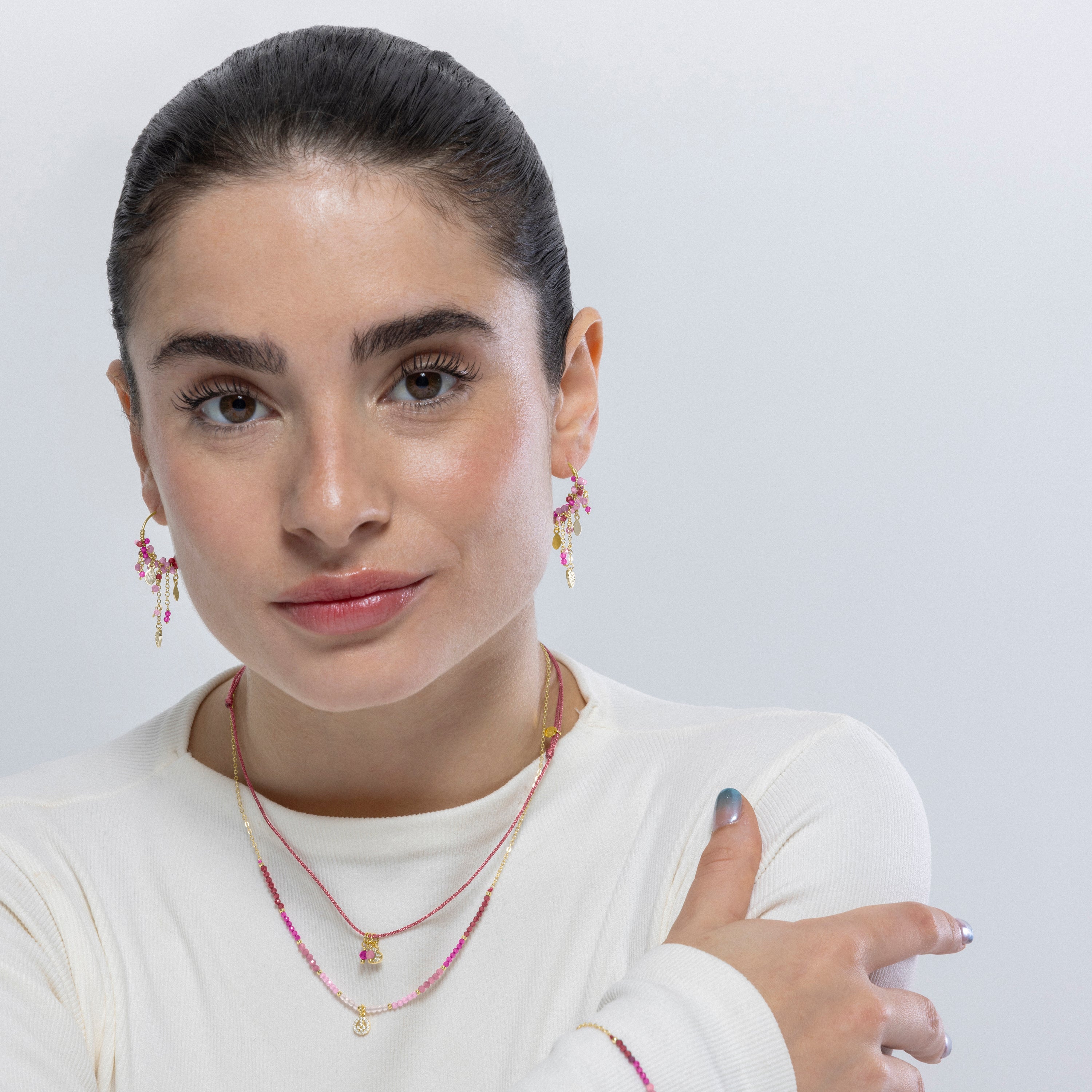 Pendientes de Plata de Ley 925 y Cristal Rosa acabados en oro amarillo de 18k - Corazón
