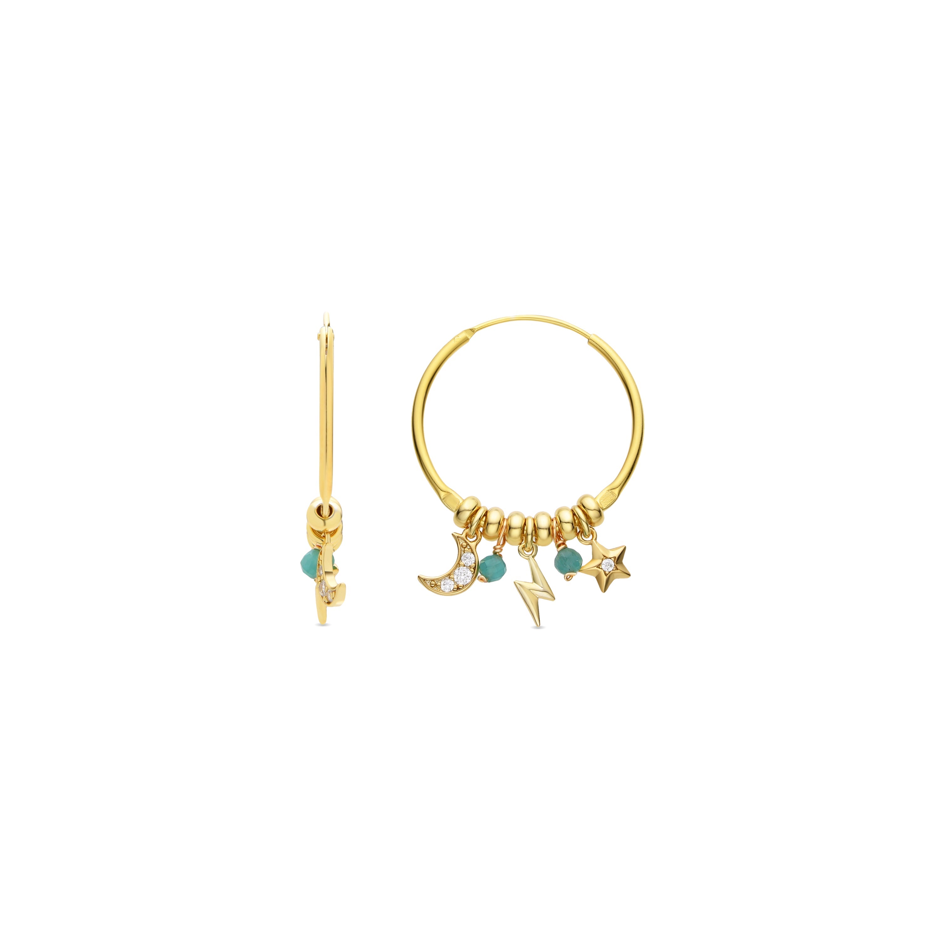 Brincos de Prata 925 com Cristal Verde e acabamento em ouro amarelo 18k - Olzex