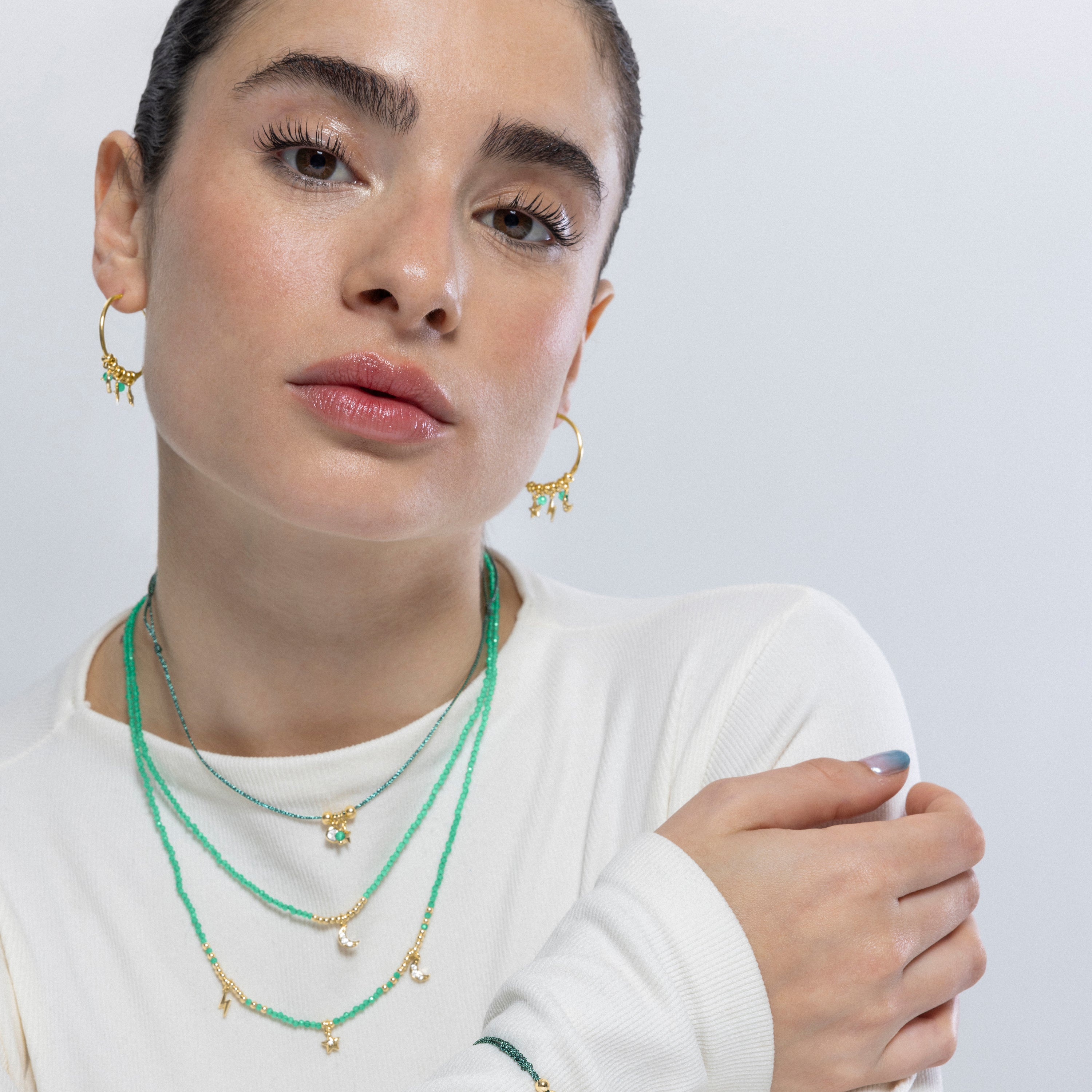 925 Sterling Silver and Green Crystal Earrings Finished in 18k Yellow Gold - Olzex
