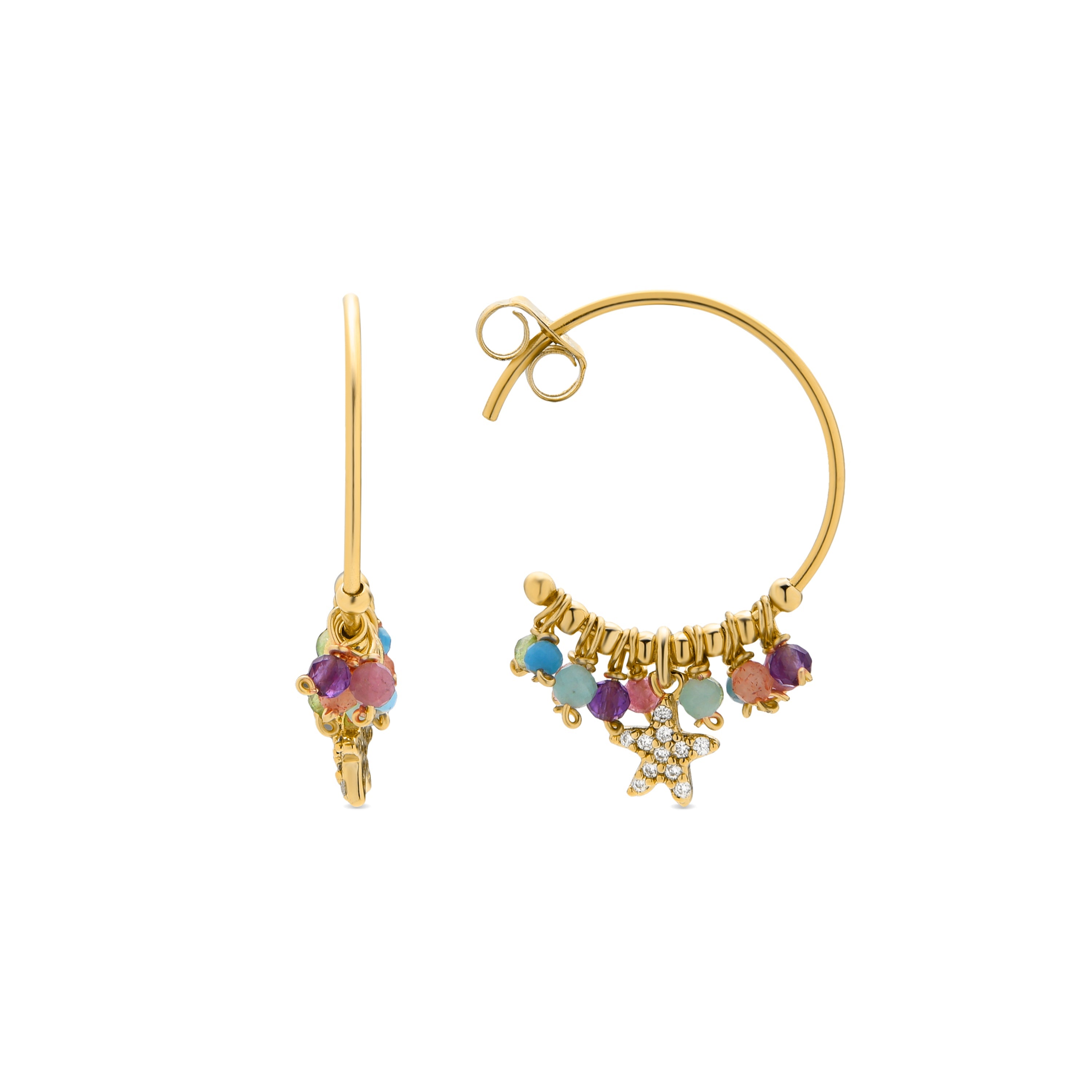925 Sterling Silver and Multicolor Crystal Earrings finished in 18K yellow gold - Star