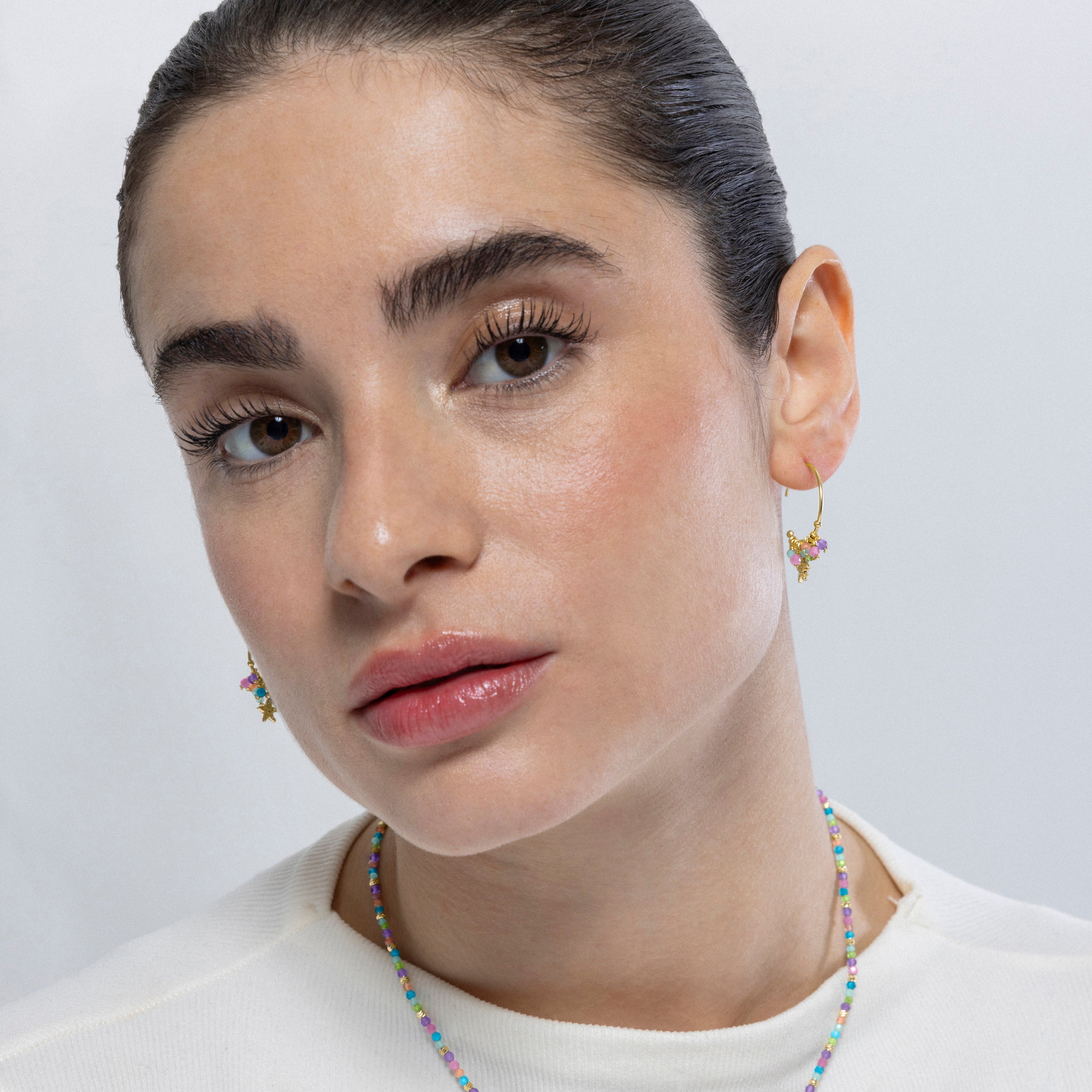 925 Sterling Silver and Multicolor Crystal Earrings finished in 18K yellow gold - Star