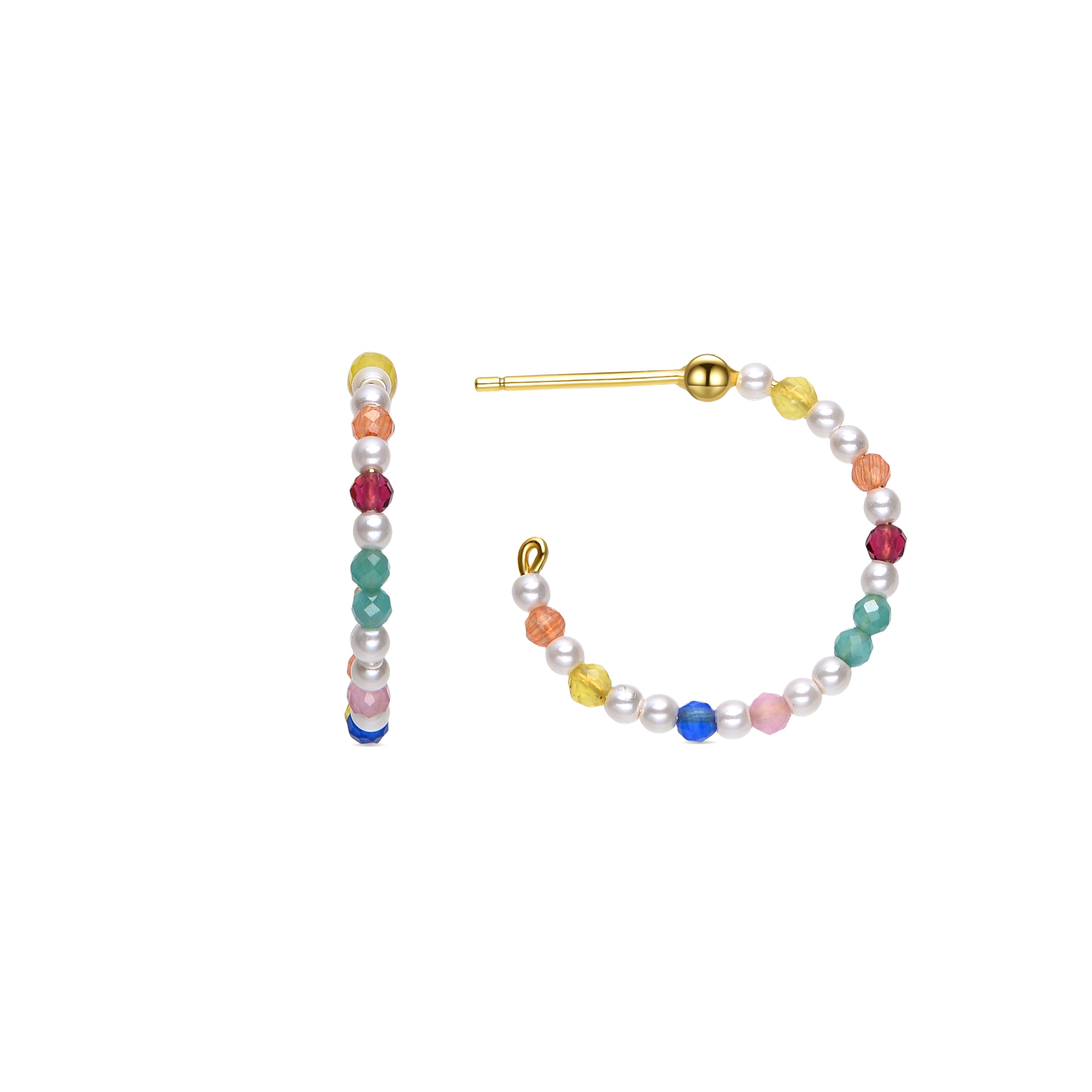 925 Sterling Silver and White Pearl Earrings Finished in 18K Yellow Gold - Deriz
