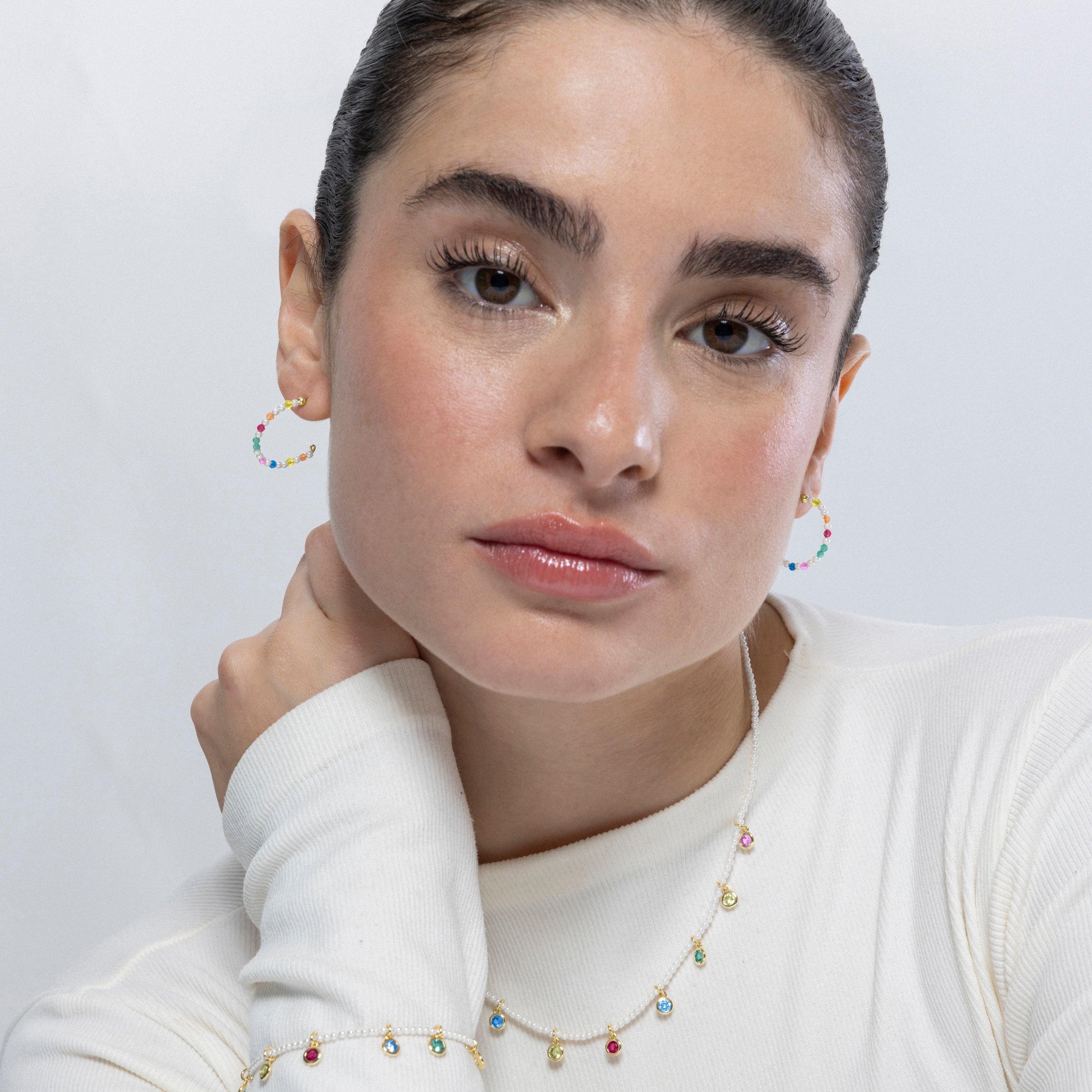 925 Sterling Silver and White Pearl Earrings Finished in 18K Yellow Gold - Deriz