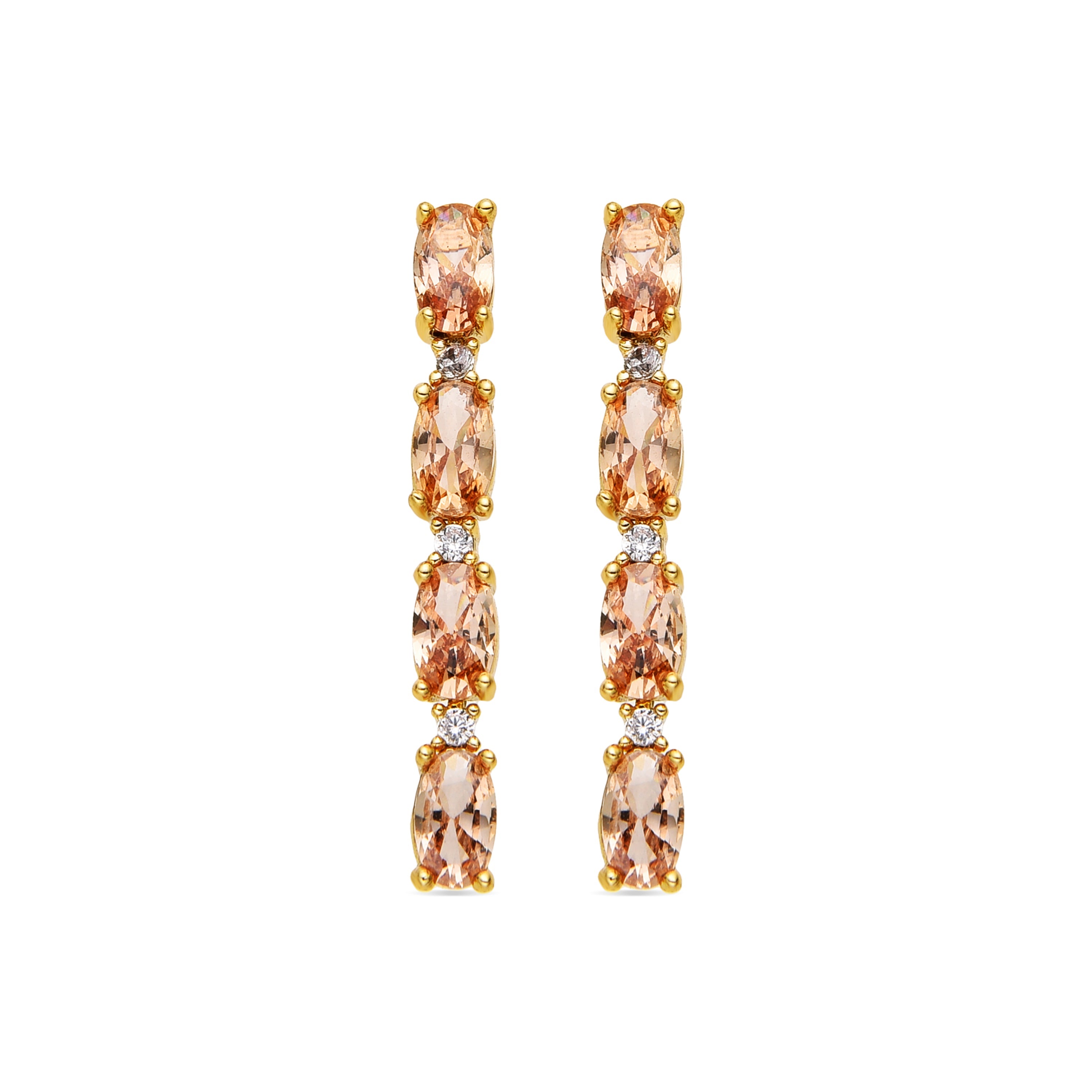 925 Sterling Silver and Champagne Zirconia Earrings with 18k Gold Finish - Morilda