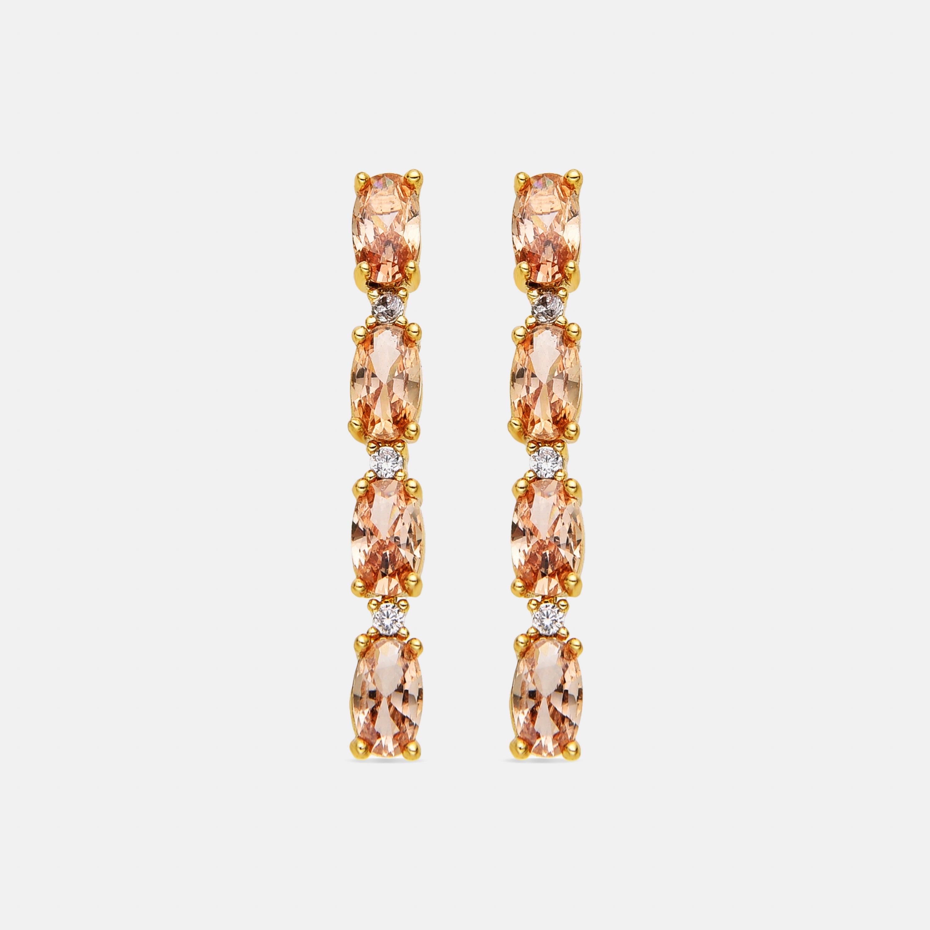 925 Sterling Silver and Champagne Zirconia Earrings with 18k Gold Finish - Morilda