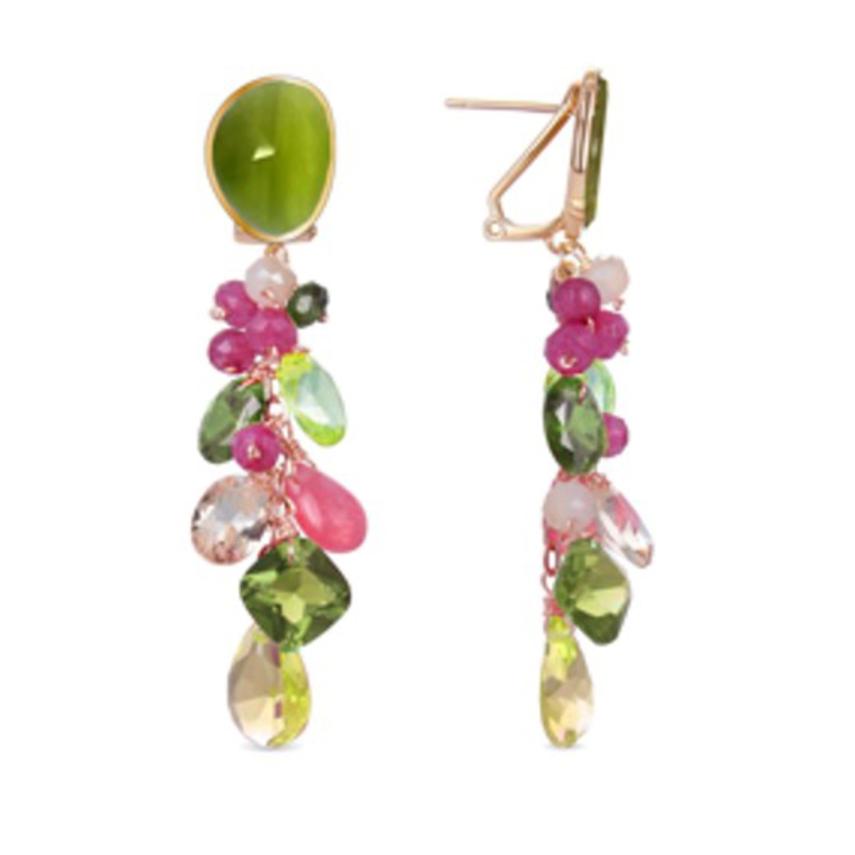 925 Sterling Silver and Green Cat&amp;#39;s Eye Earrings Finished in 18K Yellow Gold - Urilys