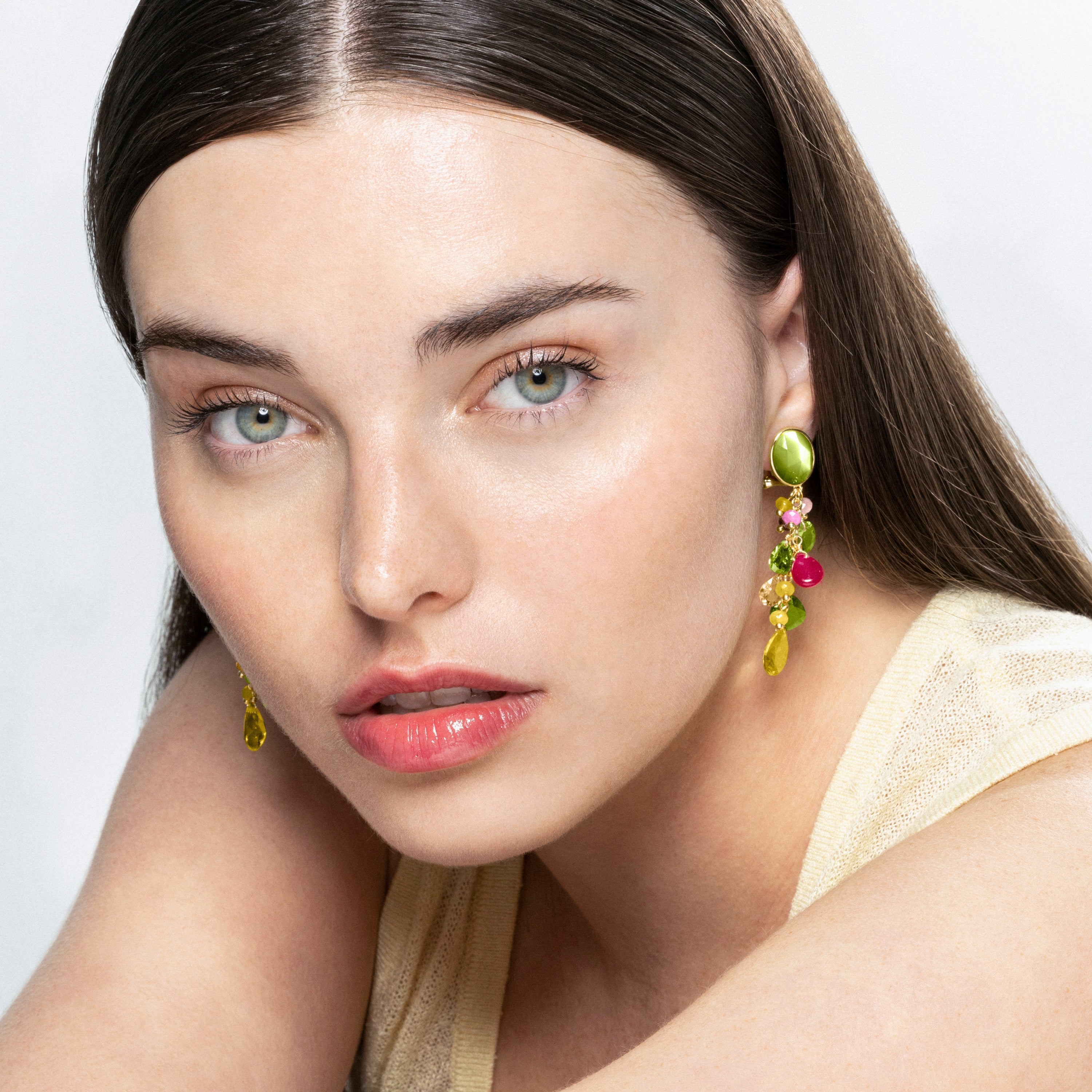 925 Sterling Silver and Green Cat&amp;#39;s Eye Earrings Finished in 18K Yellow Gold - Urilys