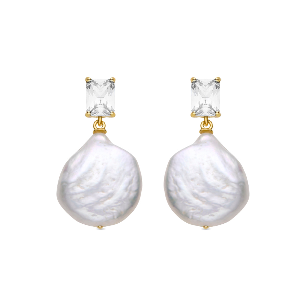 925 Sterling Silver and White Pearl Earrings Finished in 18K Yellow Gold - Dyafa