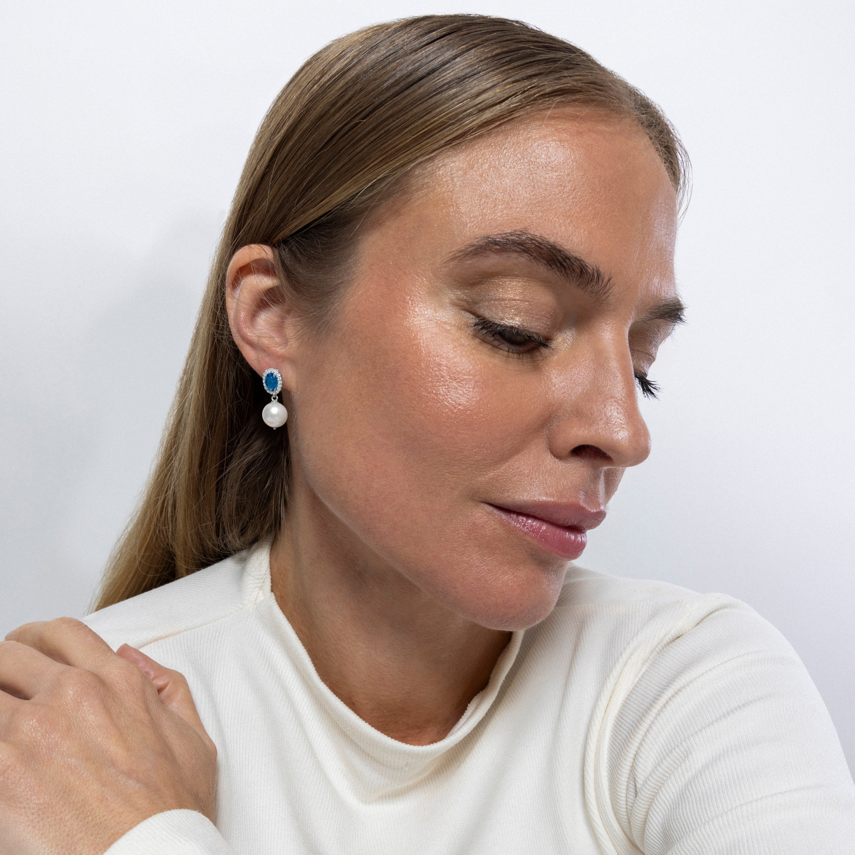 925 Sterling Silver White Pearl Earrings with Rhodium Finish - Saayn
