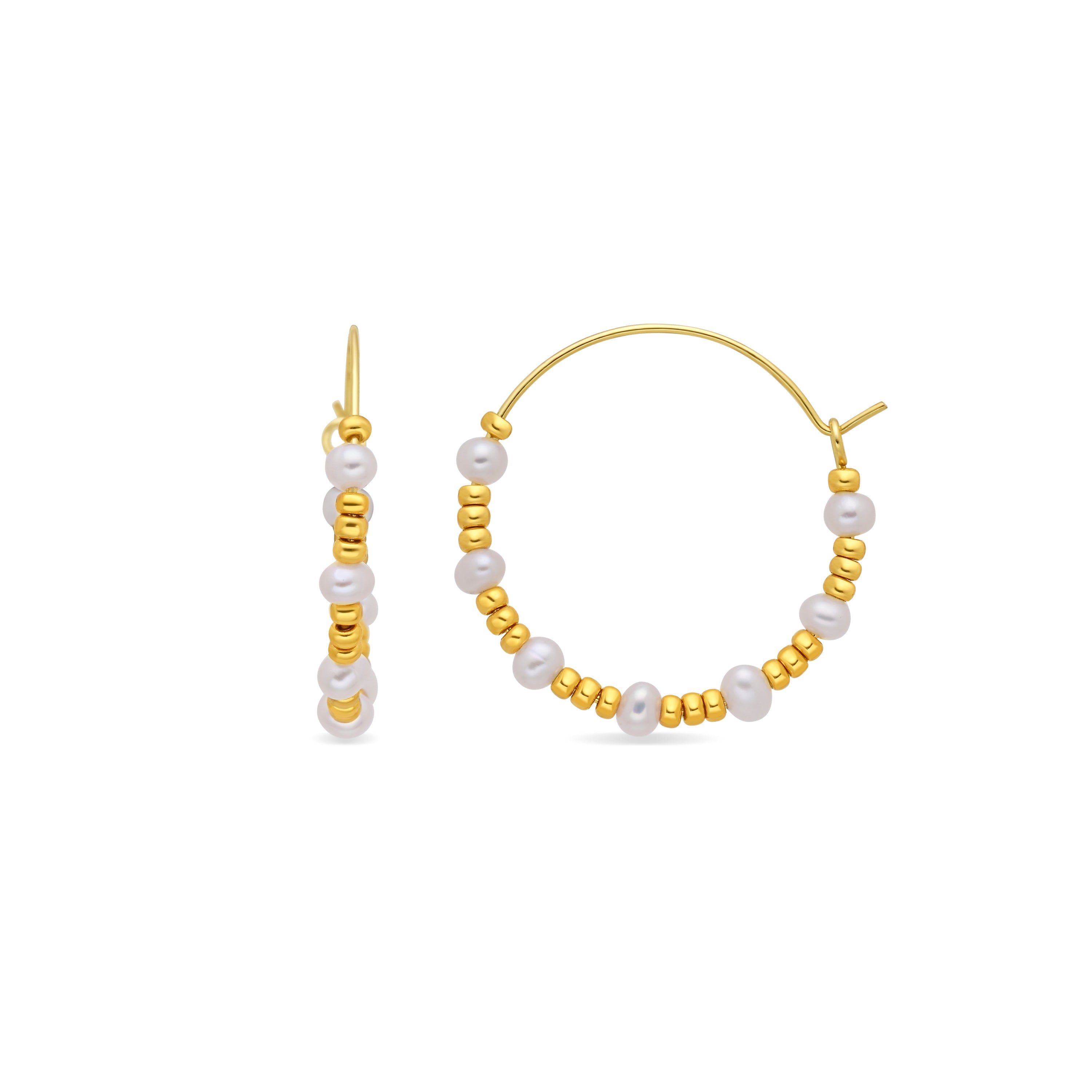 925 Sterling Silver and White Pearl Earrings with 18k Yellow Gold Finish - Deli