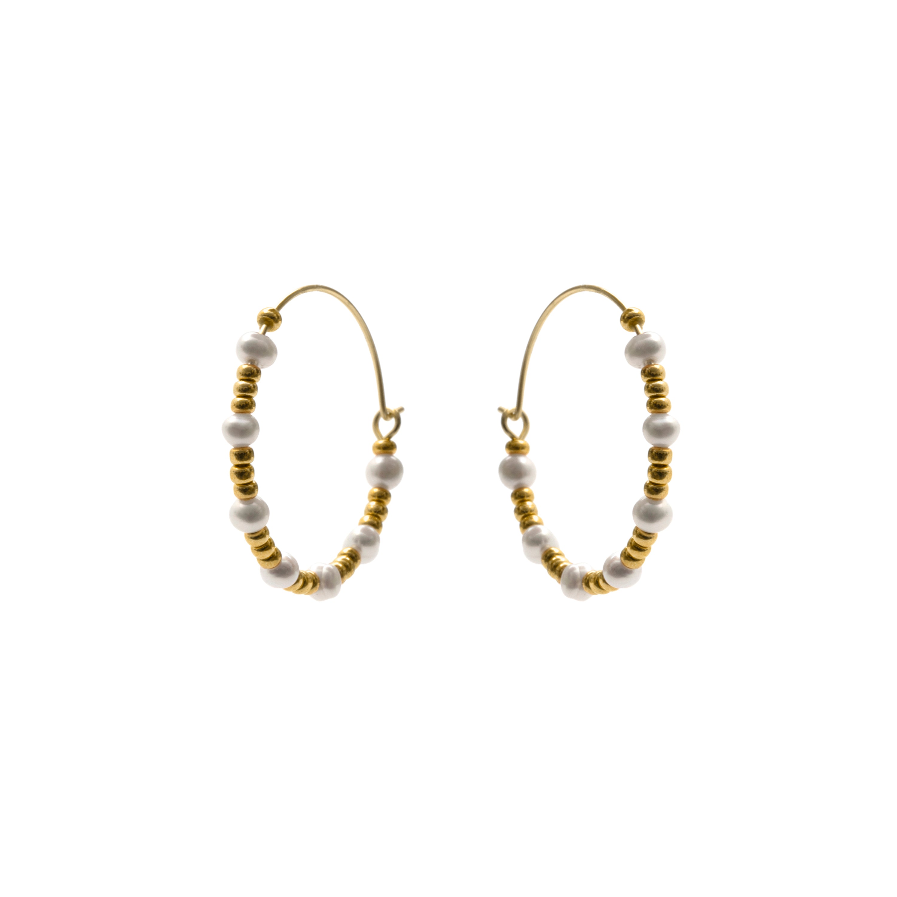 925 Sterling Silver and White Pearl Earrings with 18k Yellow Gold Finish - Deli