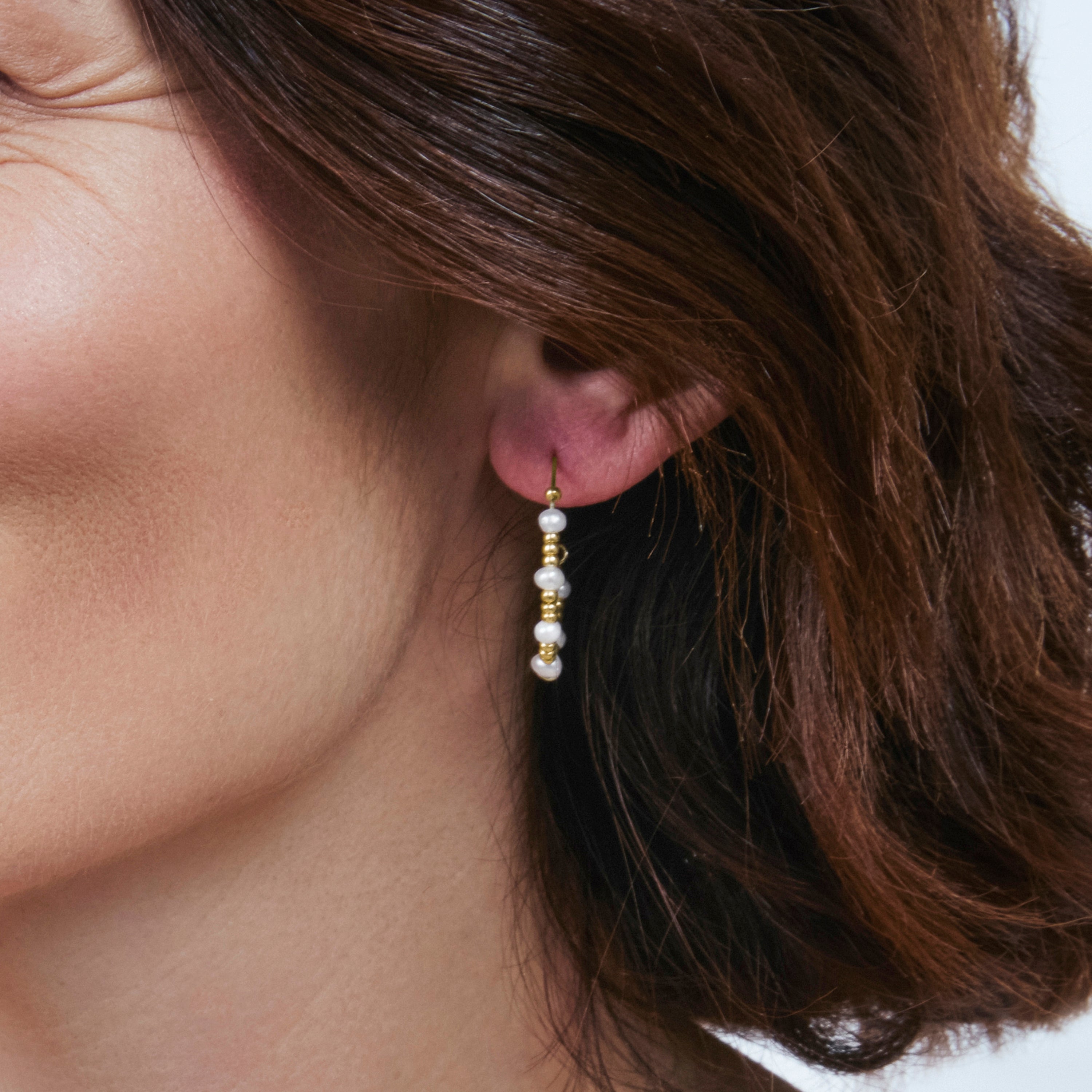 925 Sterling Silver and White Pearl Earrings with 18k Yellow Gold Finish - Deli