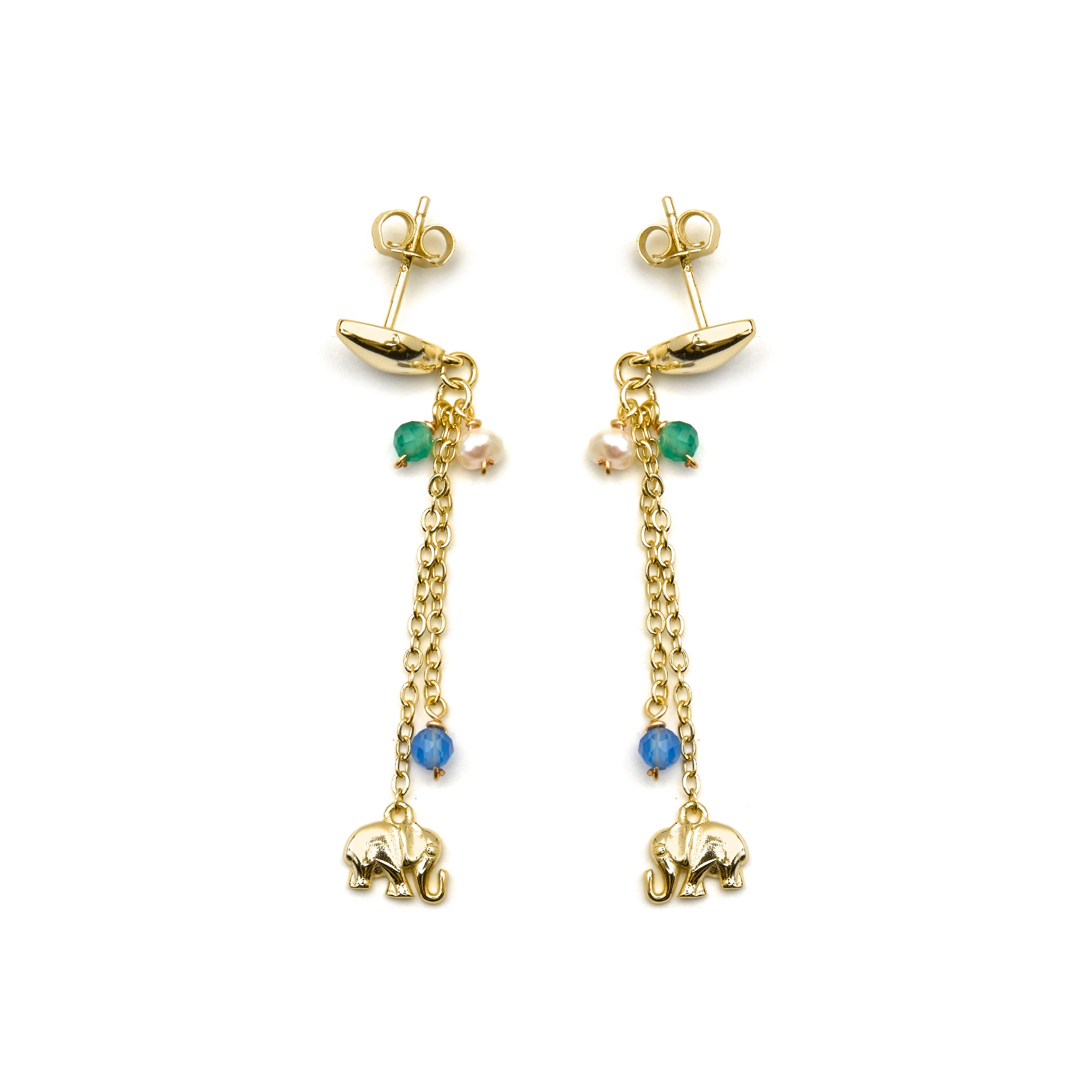 Brincos em prata 925 com cristal azul-escuro e acabamento em ouro 18k - Dirham