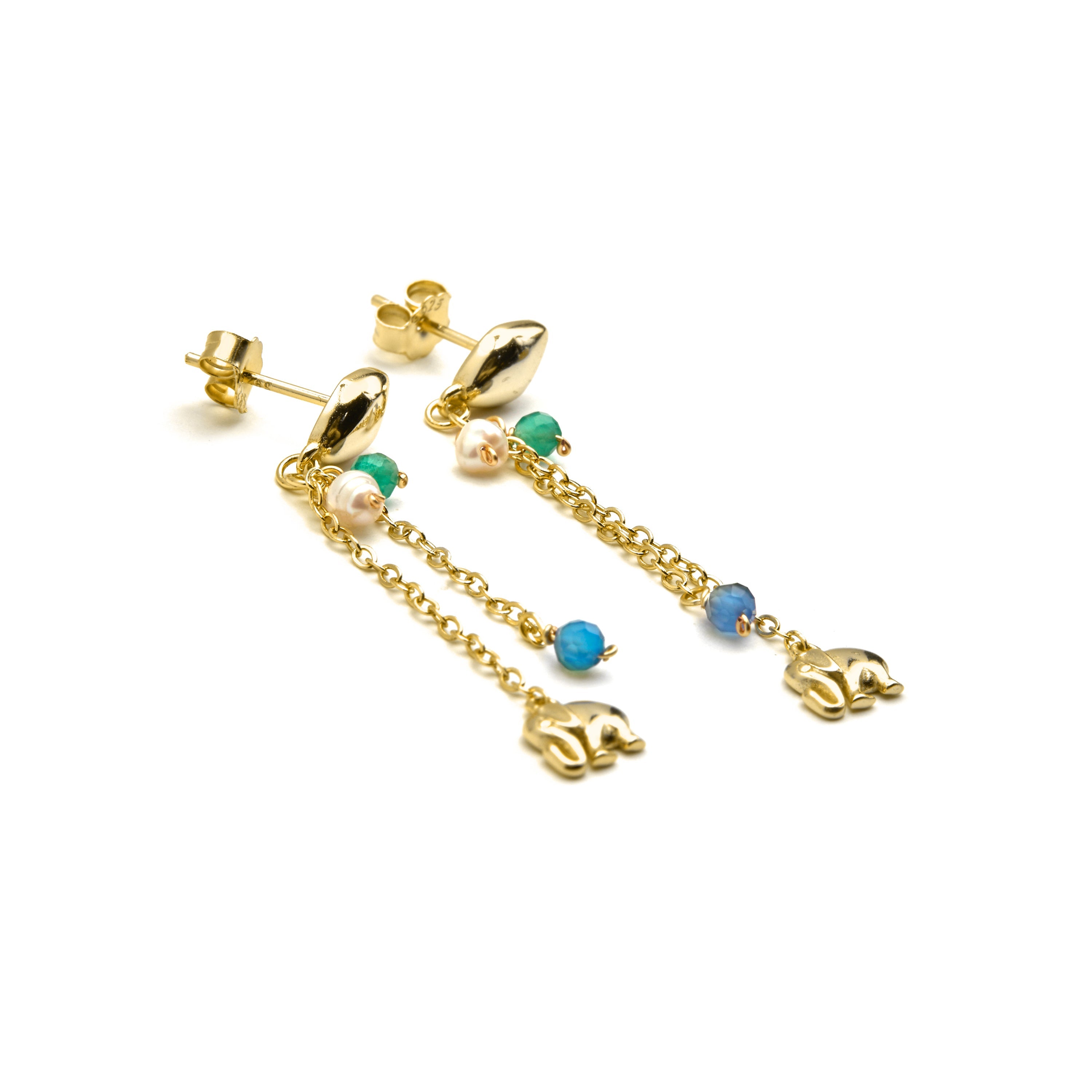 Brincos em prata 925 com cristal azul-escuro e acabamento em ouro 18k - Dirham