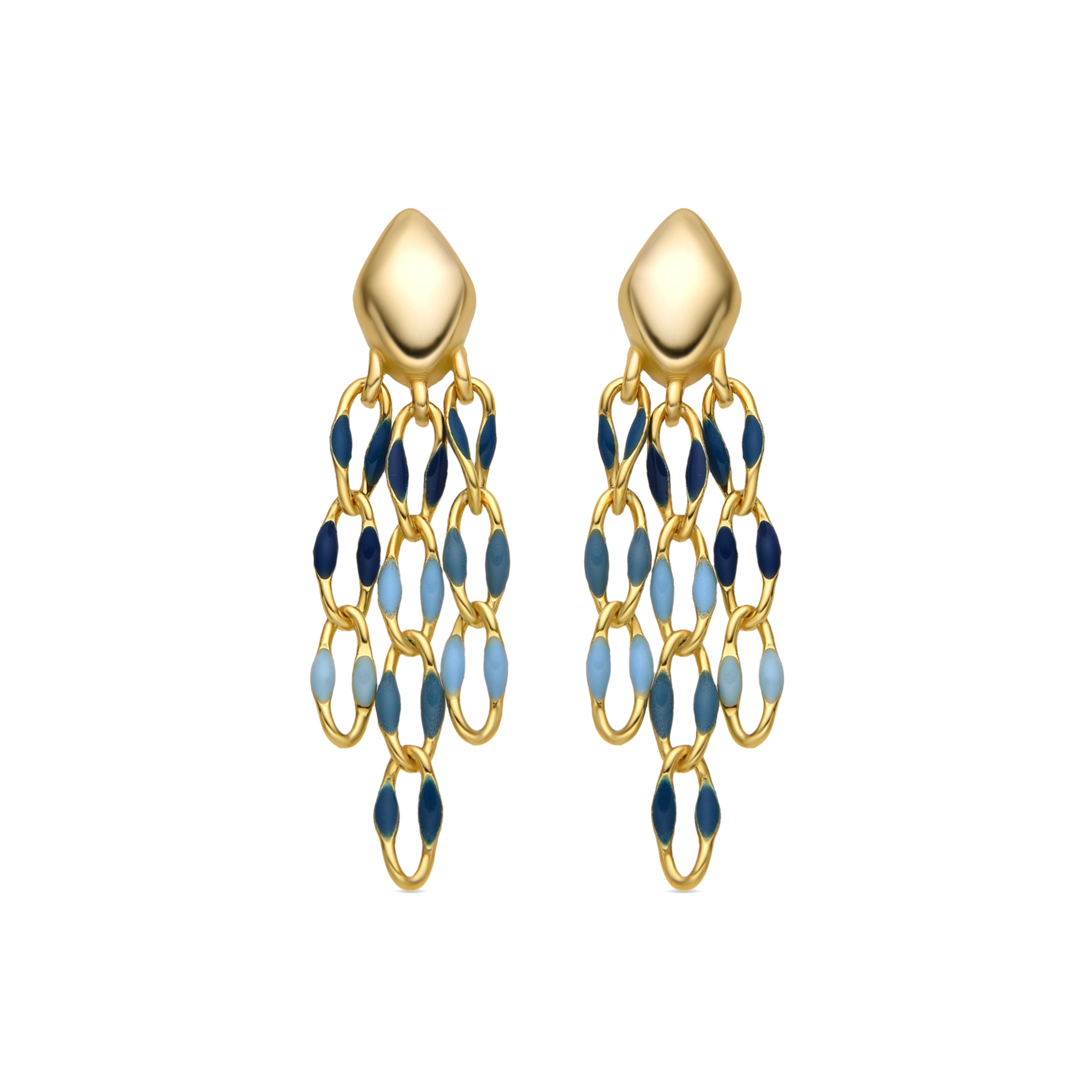 925 Sterling Silver and Blue Lacquer Earrings with 18k Gold Finish - Shione