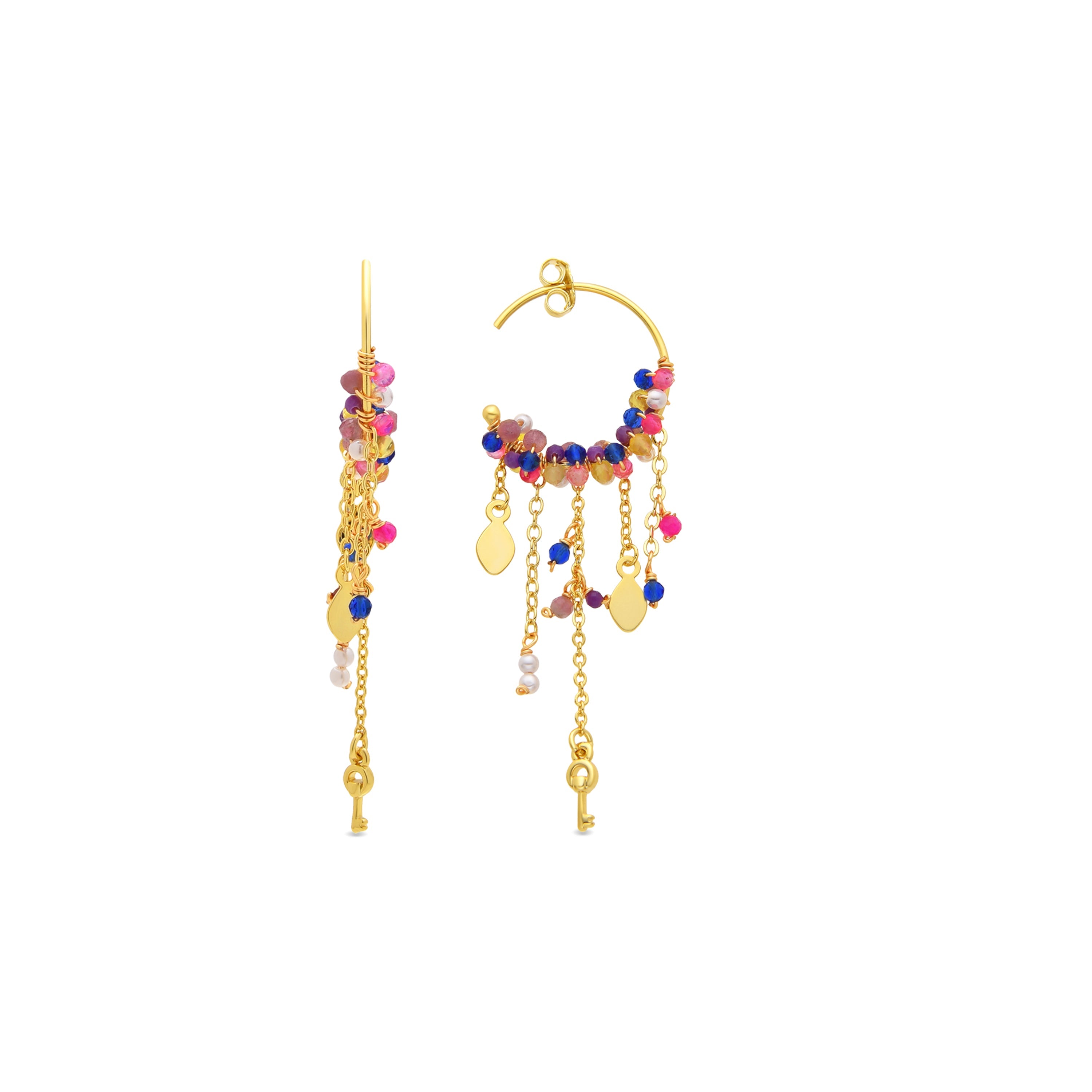 925 Sterling Silver and Multicolor Crystal Earrings with 18k Gold Finish - Busde