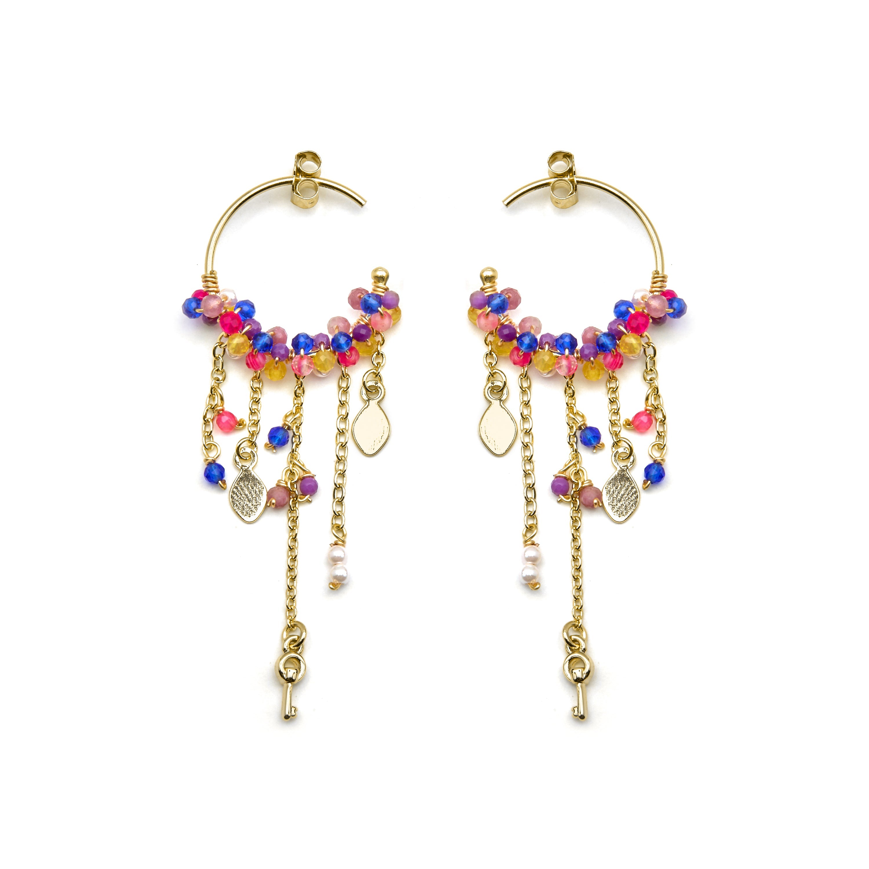 925 Sterling Silver and Multicolor Crystal Earrings with 18k Gold Finish - Busde