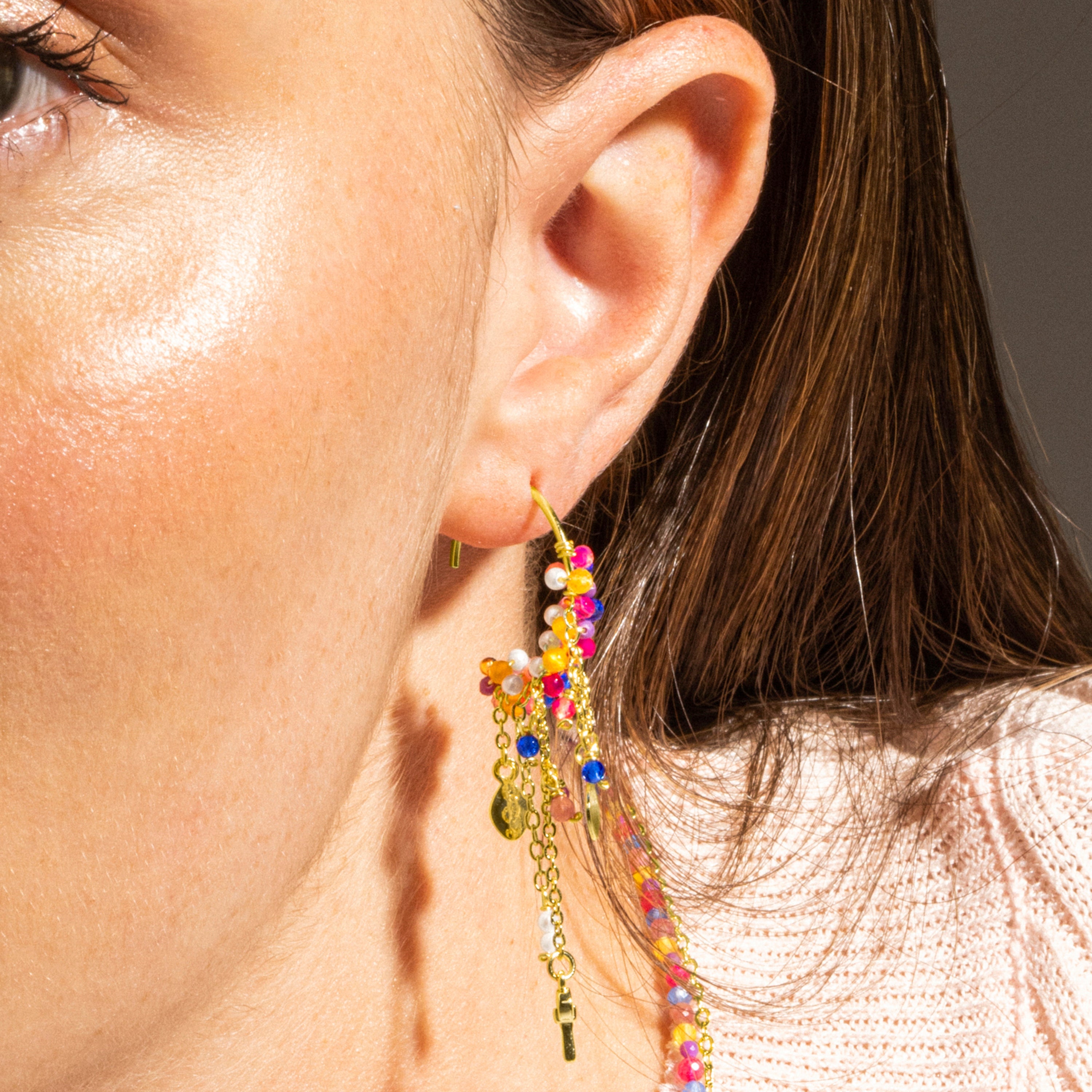 925 Sterling Silver and Multicolor Crystal Earrings with 18k Gold Finish - Busde