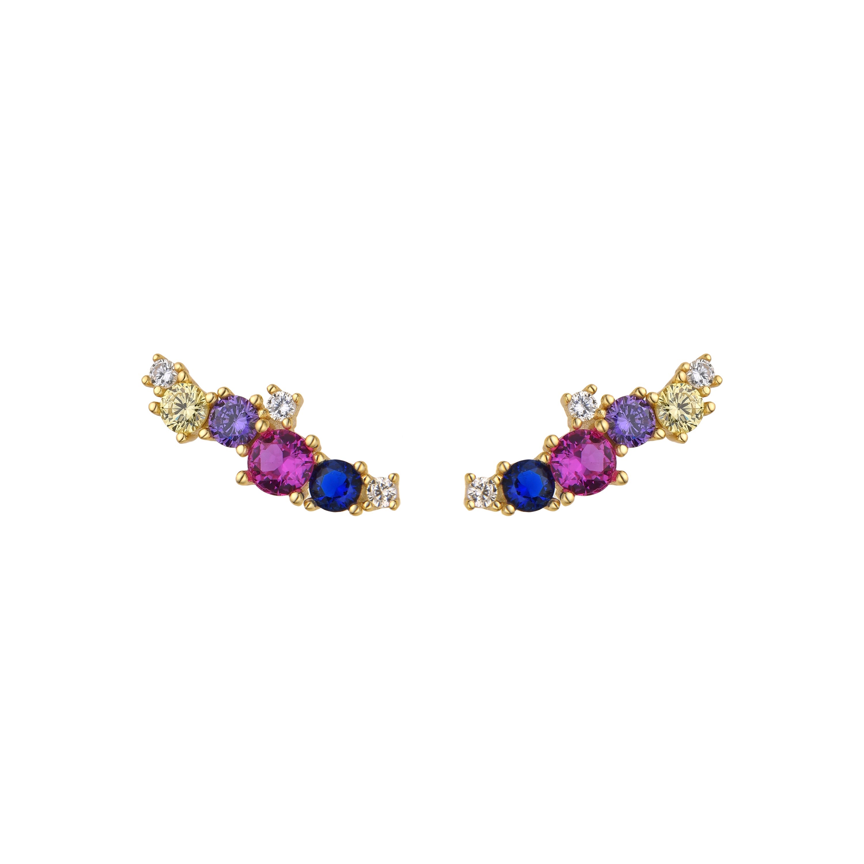 925 Sterling Silver and Multicolor Zirconia Earrings with 18k Gold Finish - Drogopi