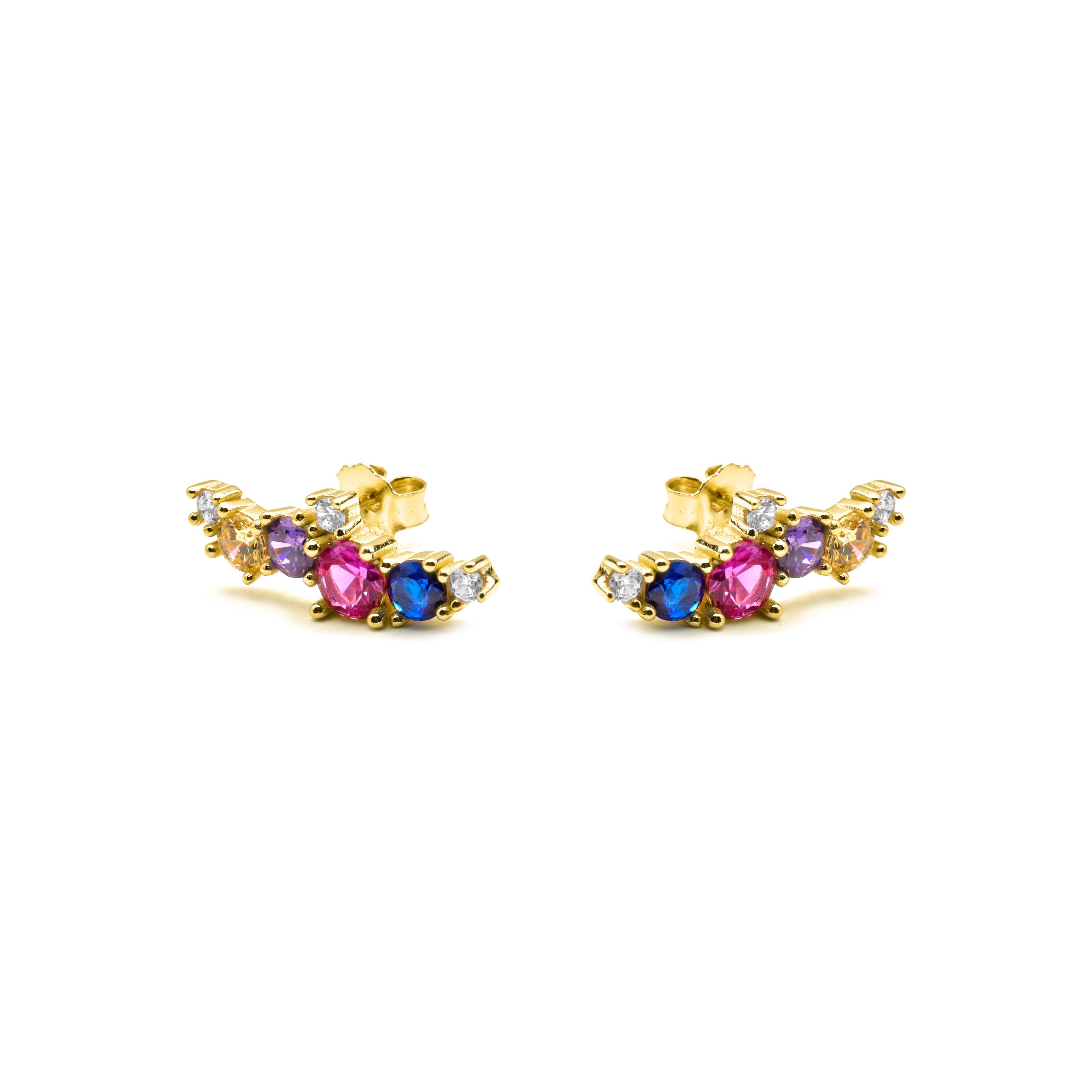 925 Sterling Silver and Multicolor Zirconia Earrings with 18k Gold Finish - Drogopi