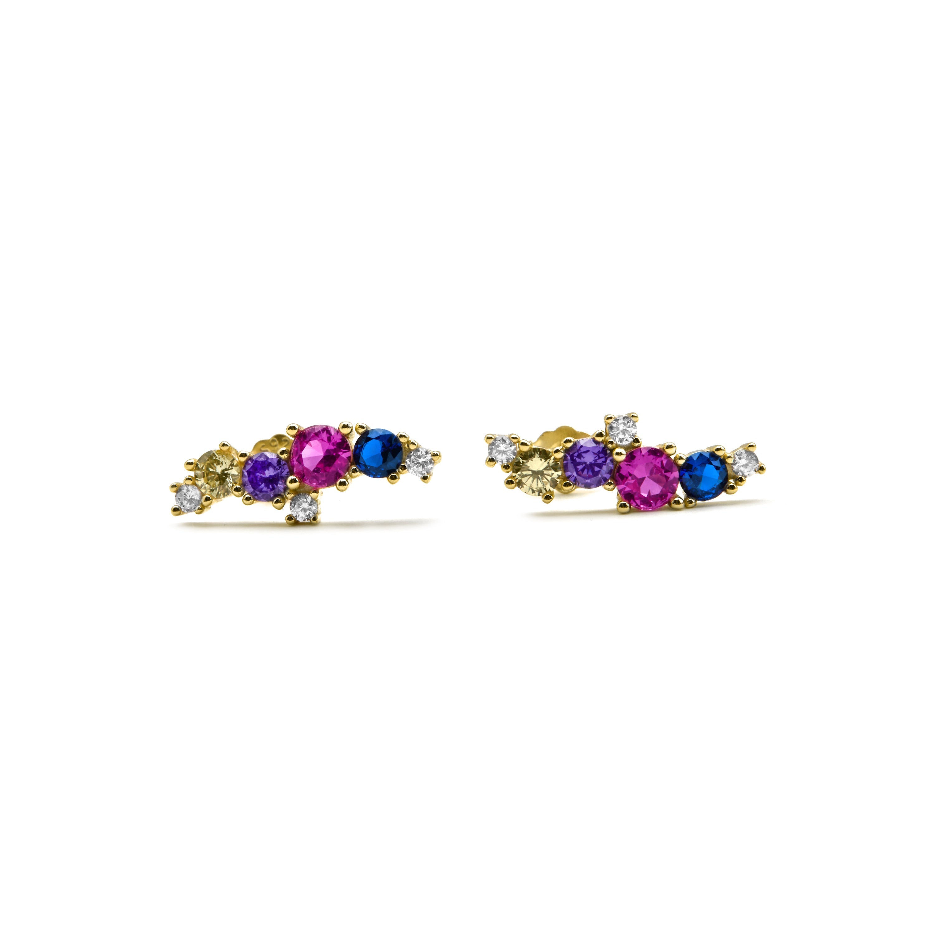 925 Sterling Silver and Multicolor Zirconia Earrings with 18k Gold Finish - Drogopi