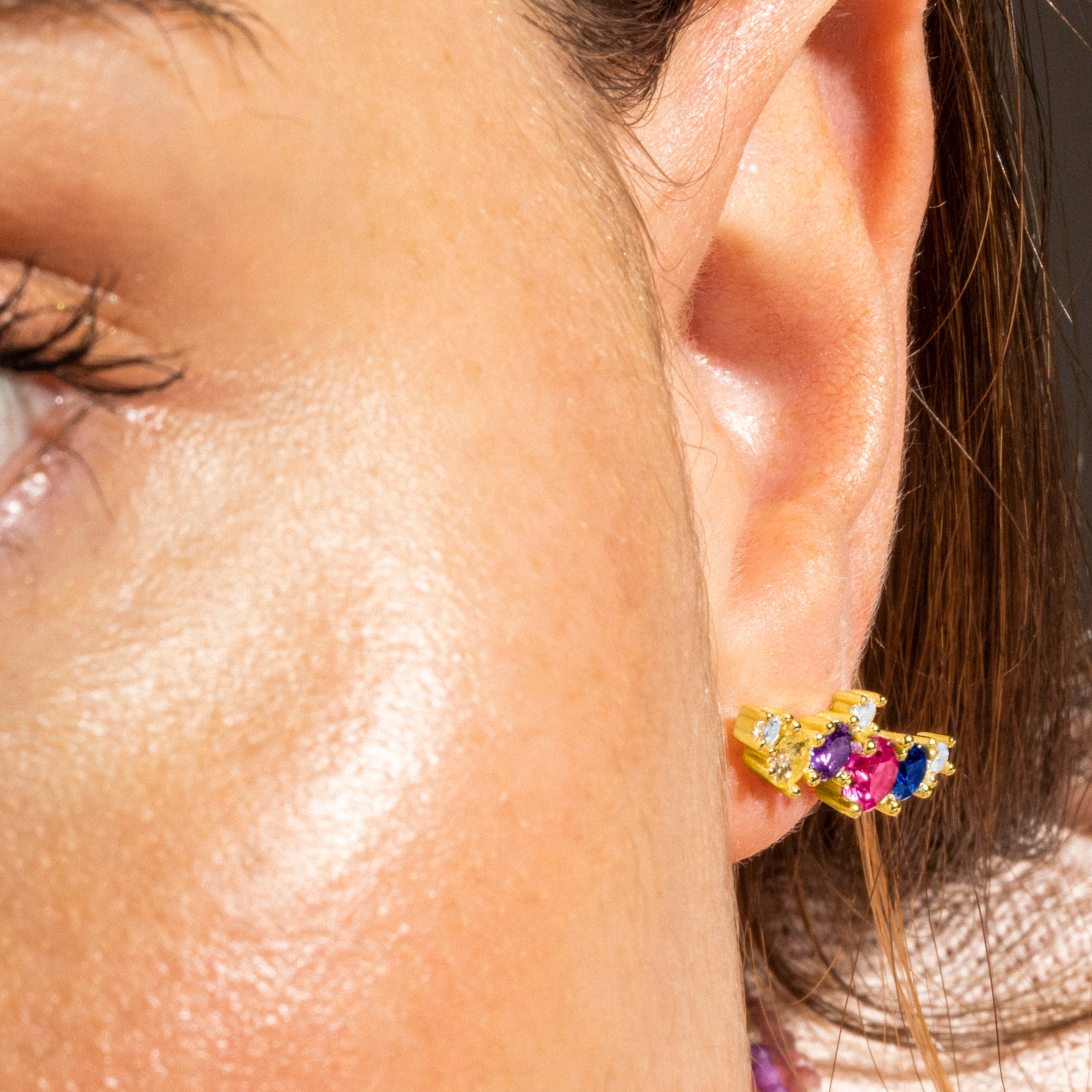 925 Sterling Silver and Multicolor Zirconia Earrings with 18k Gold Finish - Drogopi