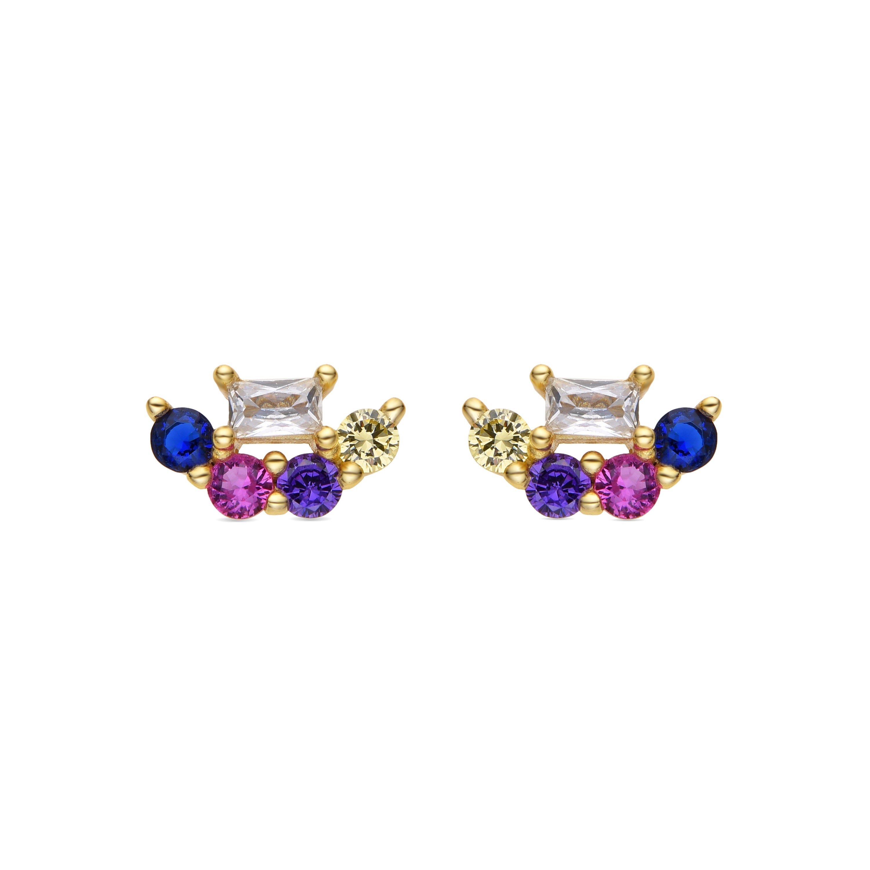 Brincos de Prata 925 e Zircônia Multicolorida com acabamento em ouro 18k - Nockyo