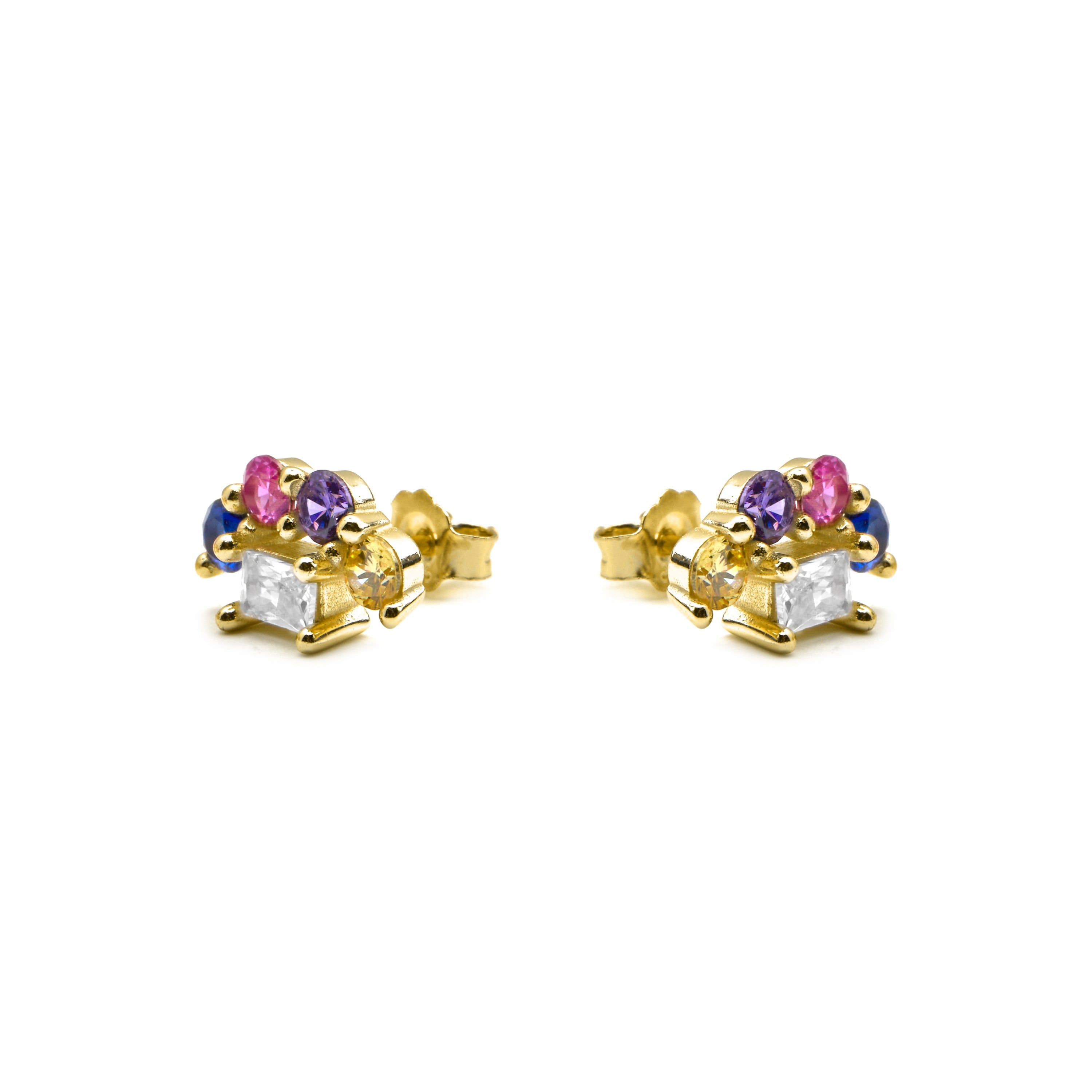 Brincos de Prata 925 e Zircônia Multicolorida com acabamento em ouro 18k - Nockyo